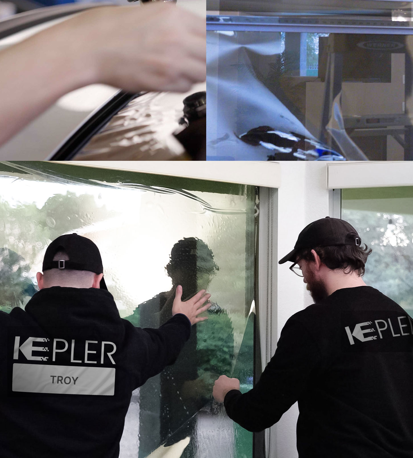 Kepler Technician Applying Ceramic Window Tint to Home in Troy
