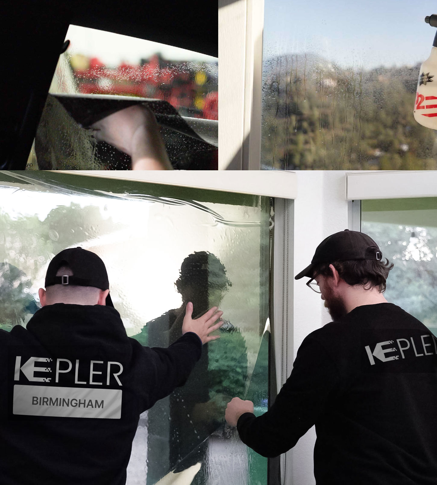 Expert Technician Applying Advanced Window Tint to Home in Birmingham