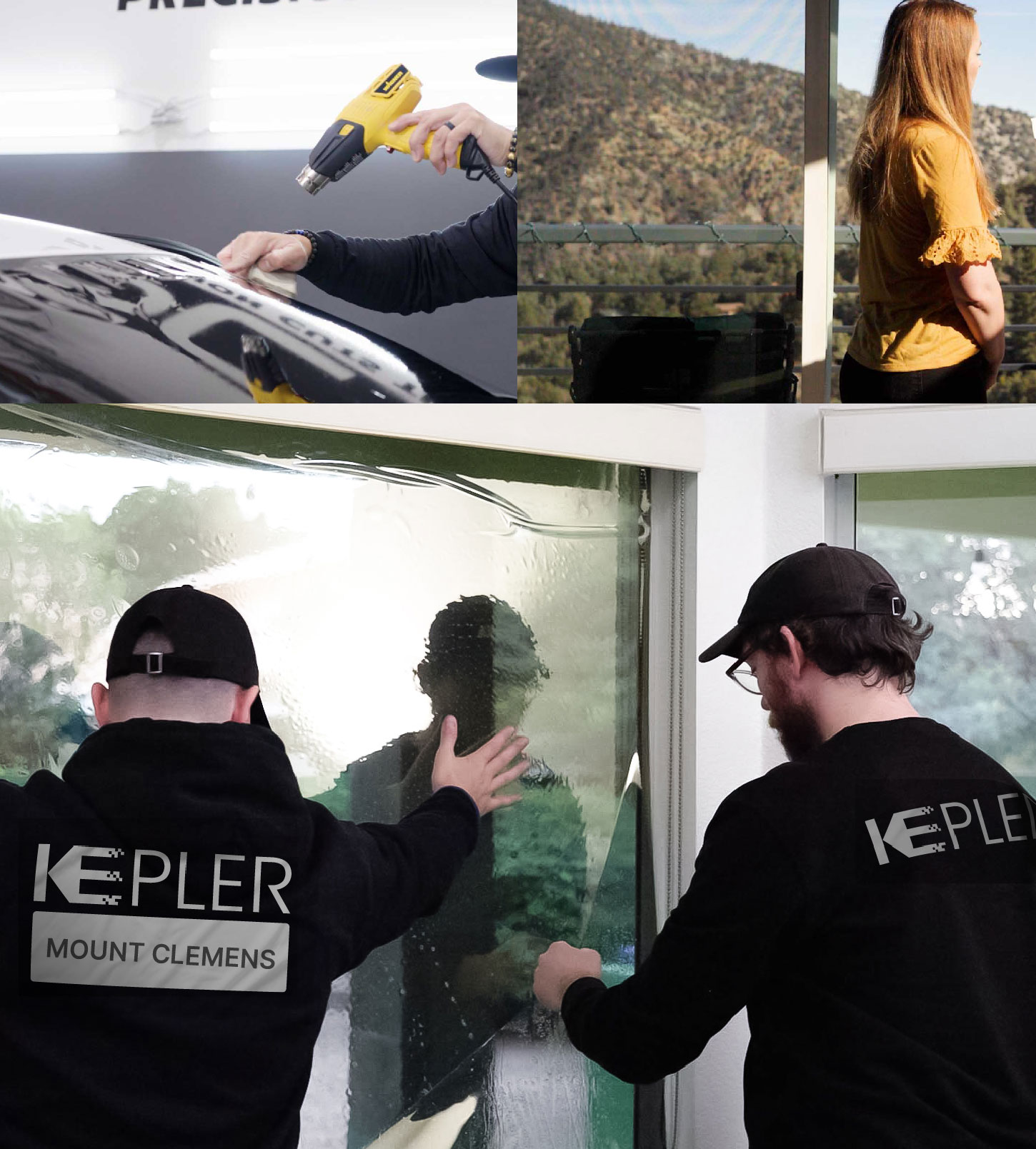 Kepler Technician Applying Ceramic Window Tint to Home in Mount Clemens