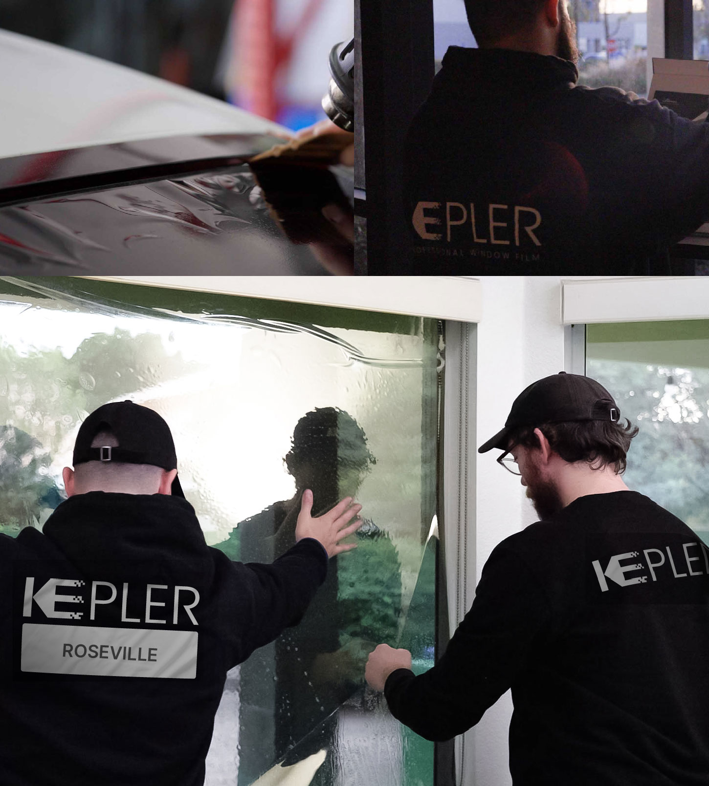 Kepler Technician Applying Ceramic Window Tint to Home in Roseville