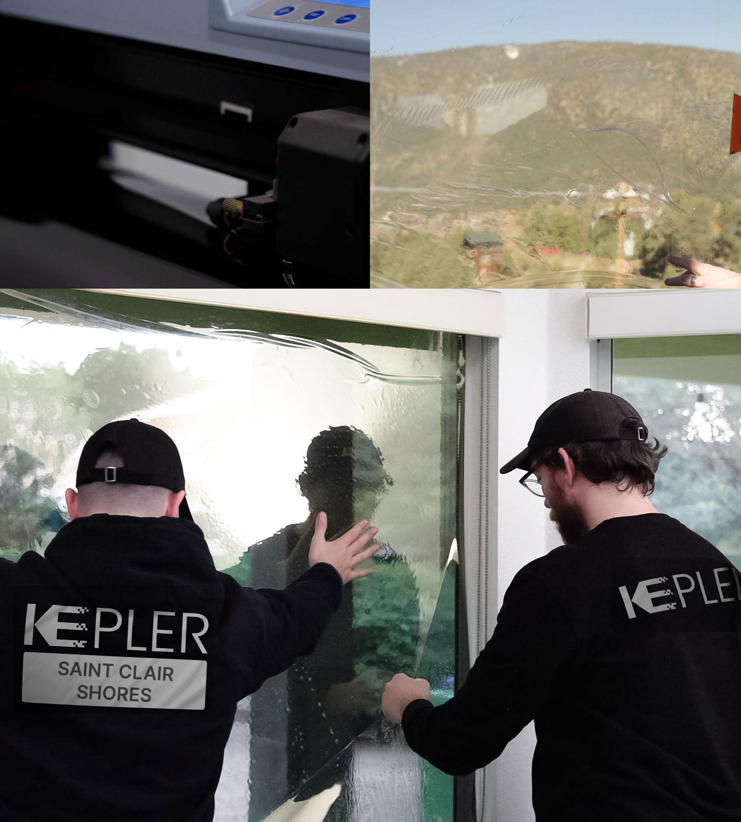 Kepler Technician Applying Ceramic Window Tint to Home in Saint Clair Shores