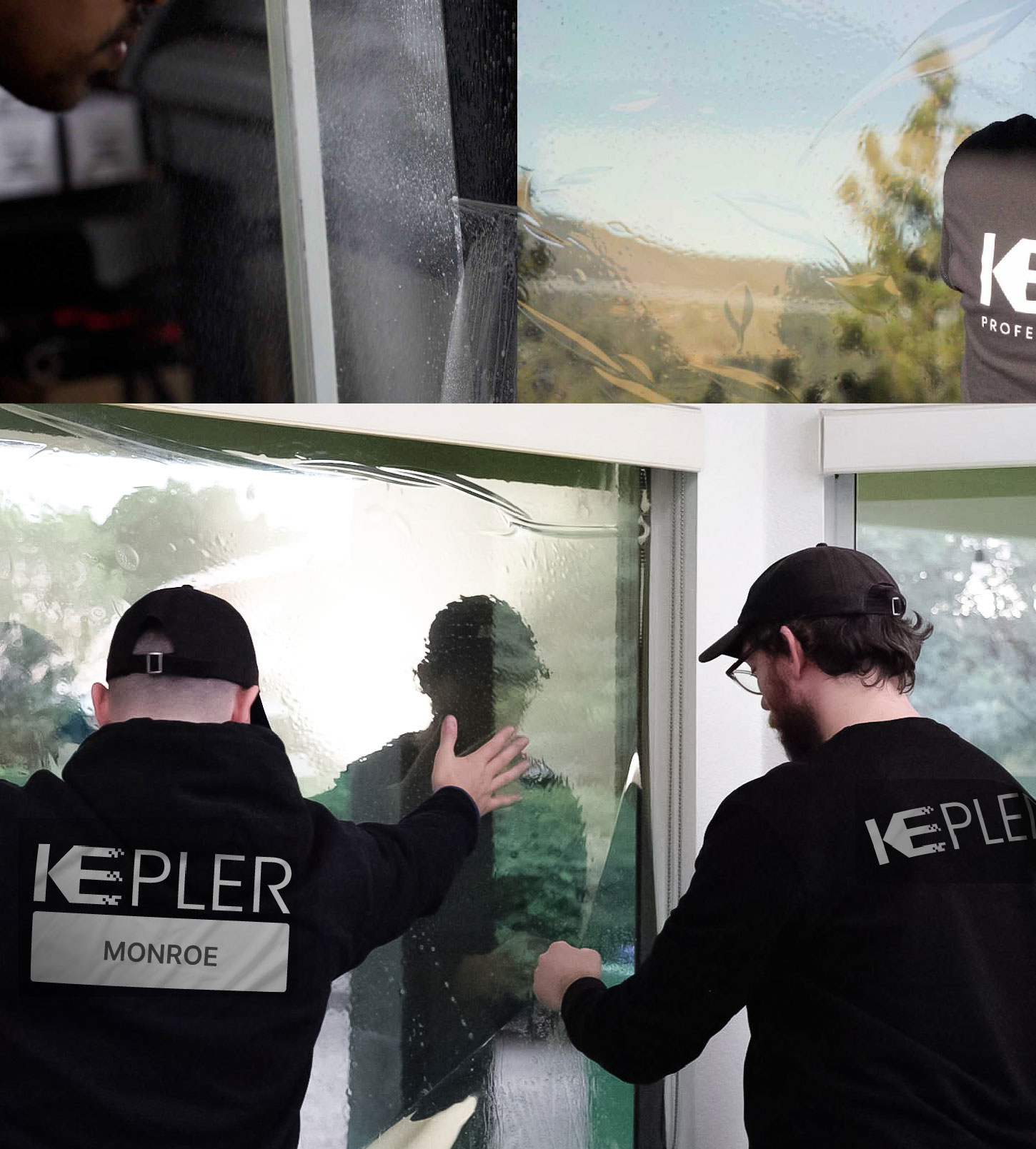 Expert Technician Applying Advanced Window Tint to Home in Monroe