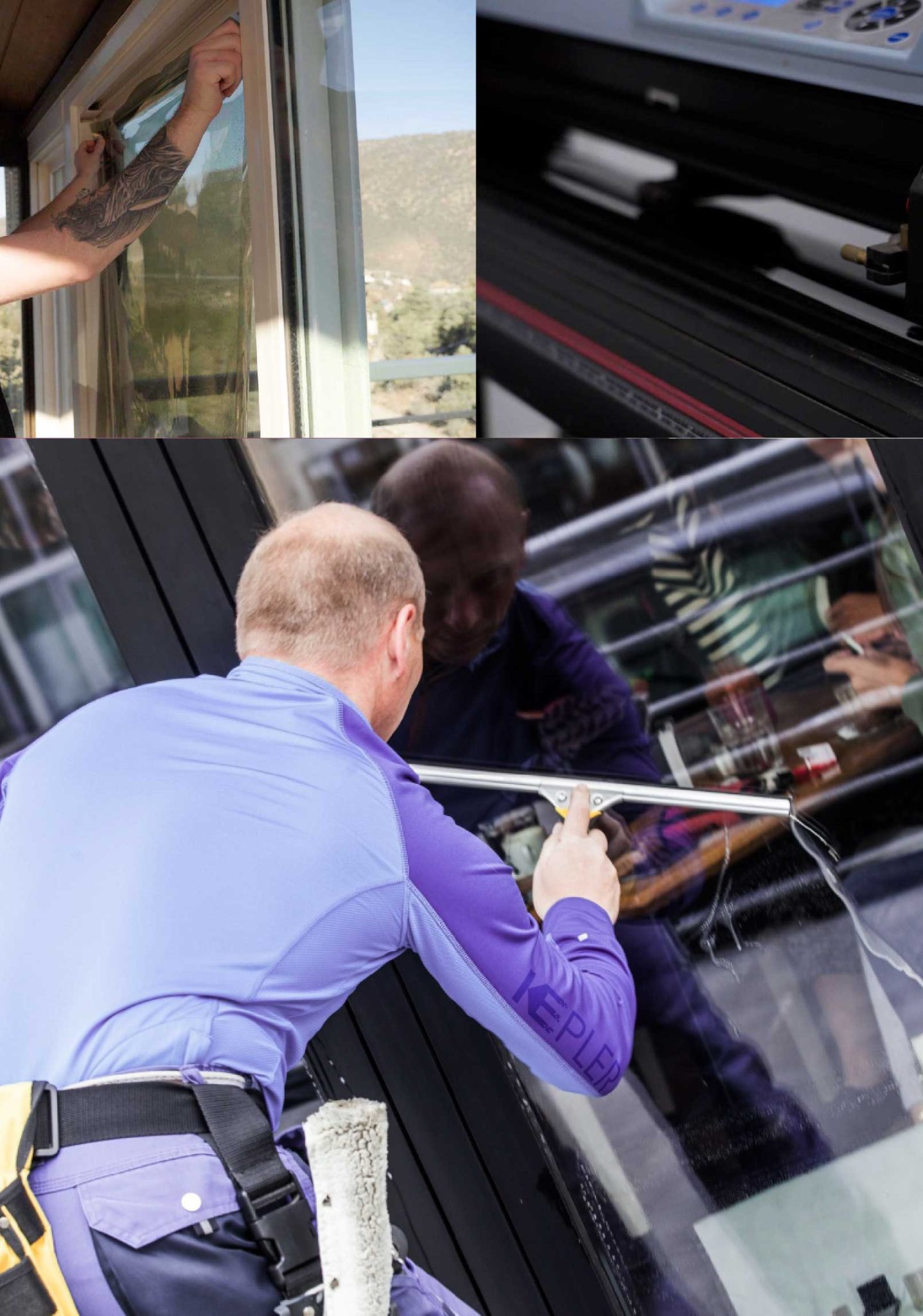 Kepler Professional Applying Anti-Graffiti Window Film to a Orange Shop Front