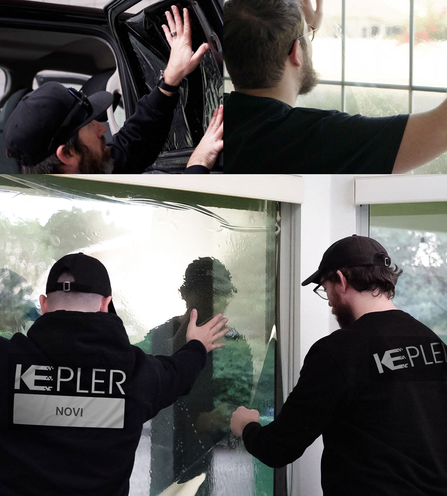 Kepler Technician Applying Ceramic Window Tint to Home in Novi
