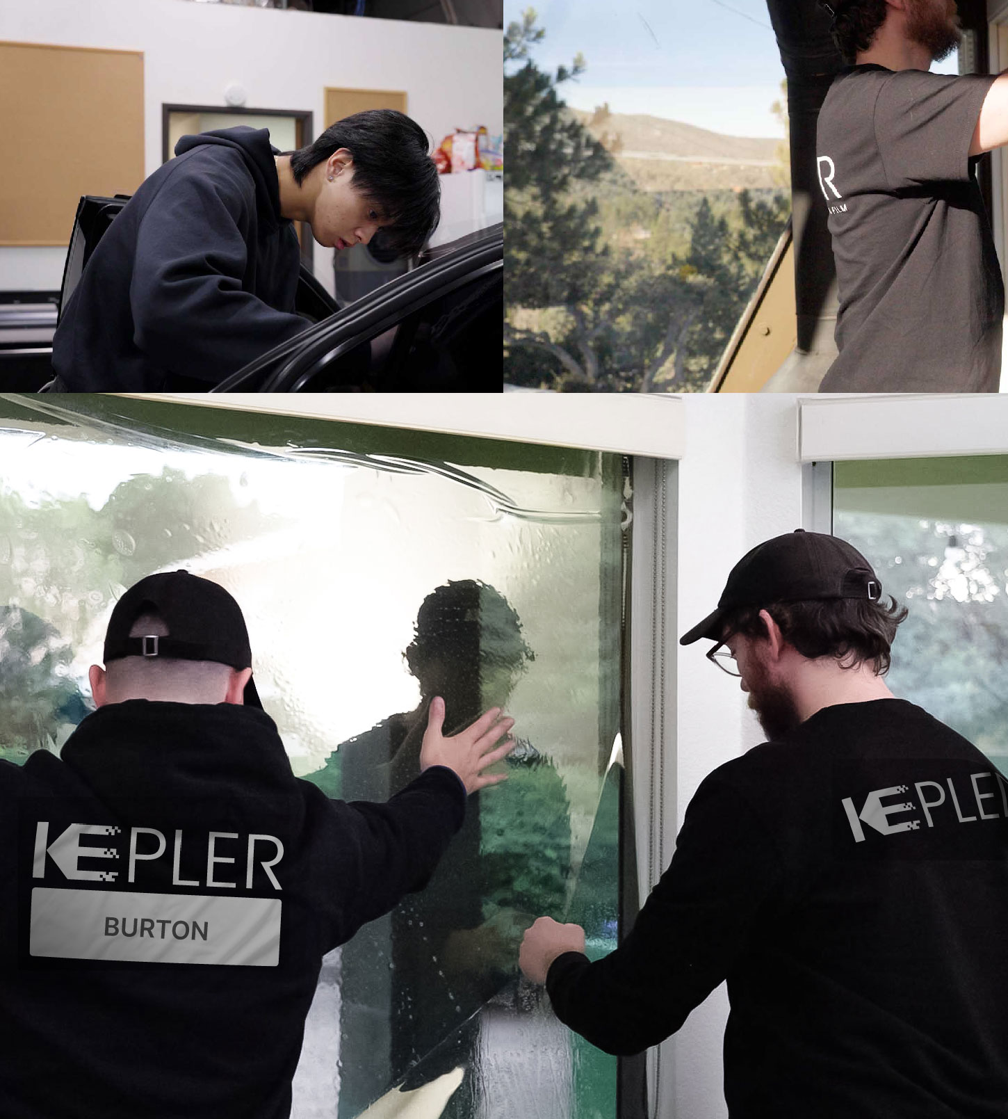 Kepler Technician Applying Advanced Window Tint to Home in Burton