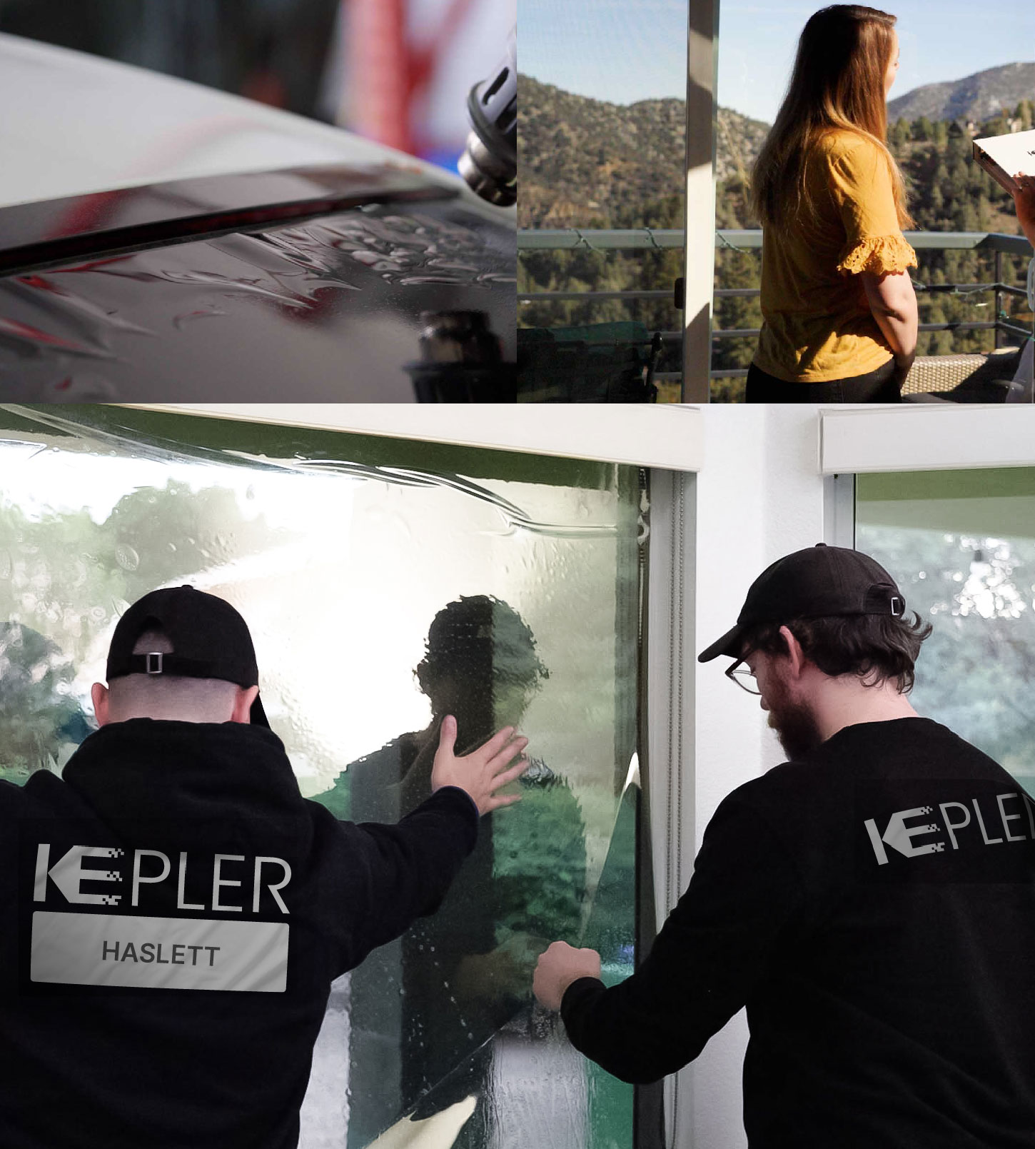 Expert Technician Installing Ceramic Window Tint to Home in Haslett