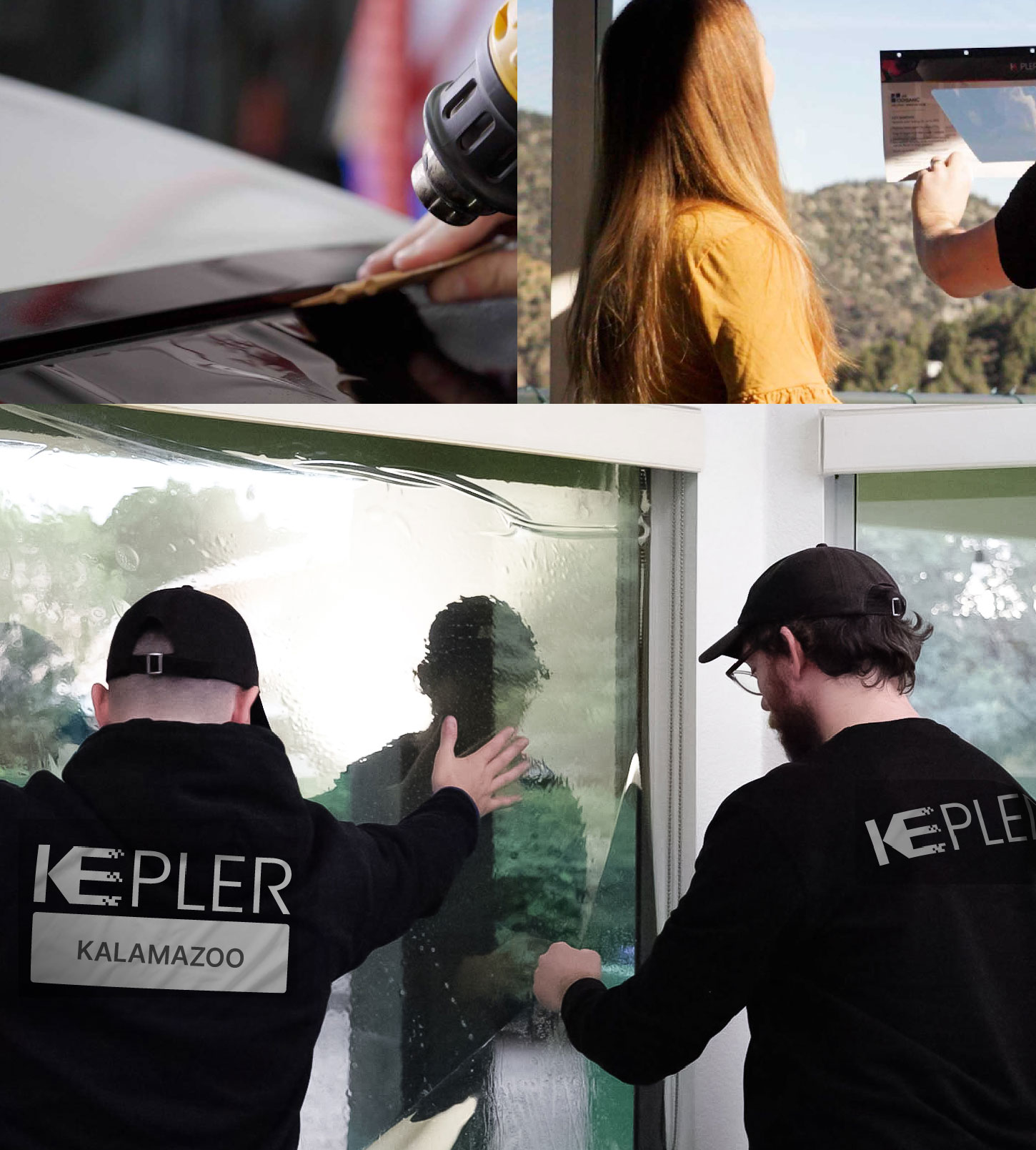 Expert Technician Applying Advanced Window Tint to Home in Kalamazoo