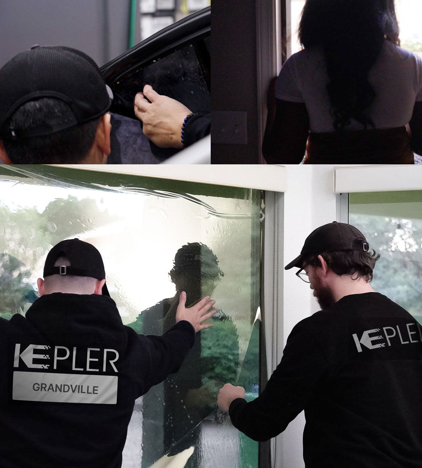Expert Technician Applying Ceramic Window Tint to Home in Grandville