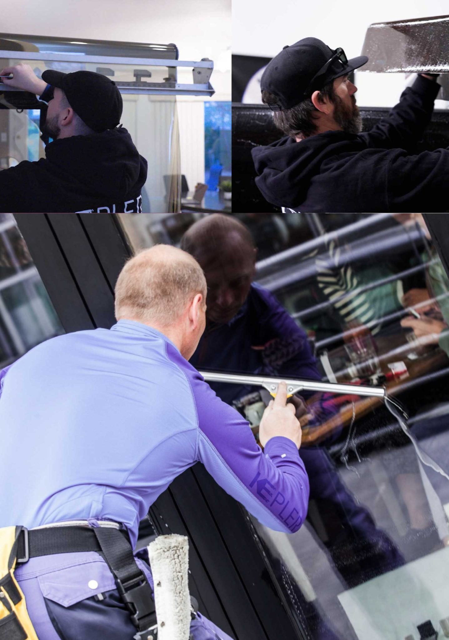 Kepler Skilled Applying Anti-Graffiti Window Film to a Pflugerville Shop Front