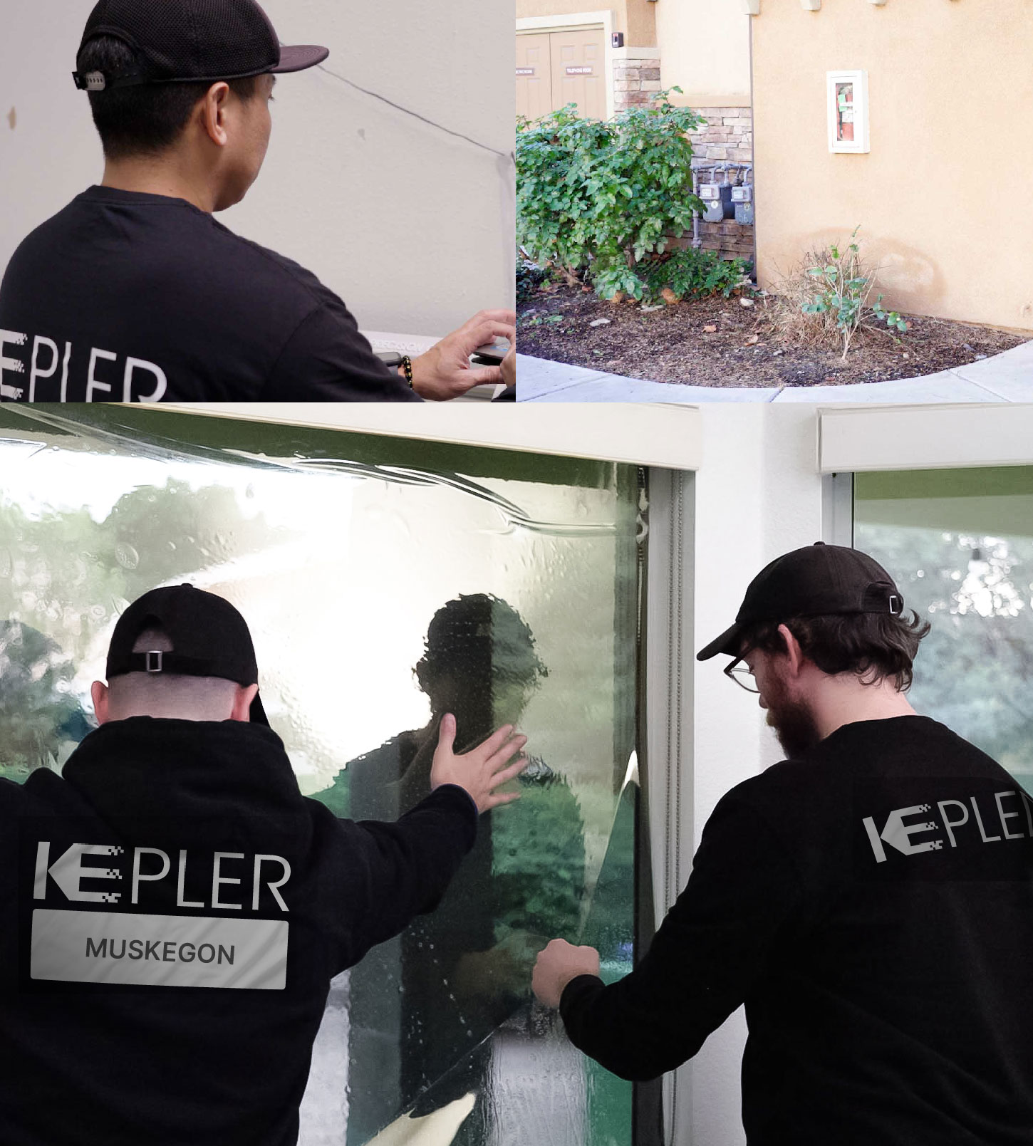 Kepler Technician Applying Ceramic Window Tint to Home in Muskegon