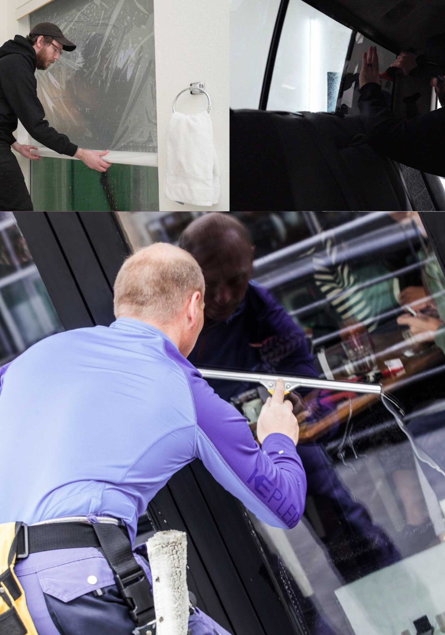 Kepler Skilled Applying Anti-Graffiti Window Film to a Odessa Shop Front