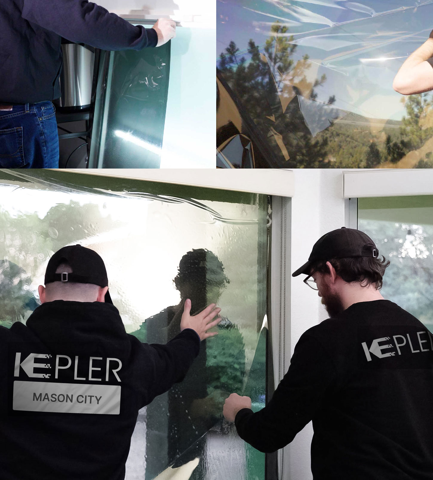 Kepler Technician Applying Ceramic Window Tint to Home in Mason City