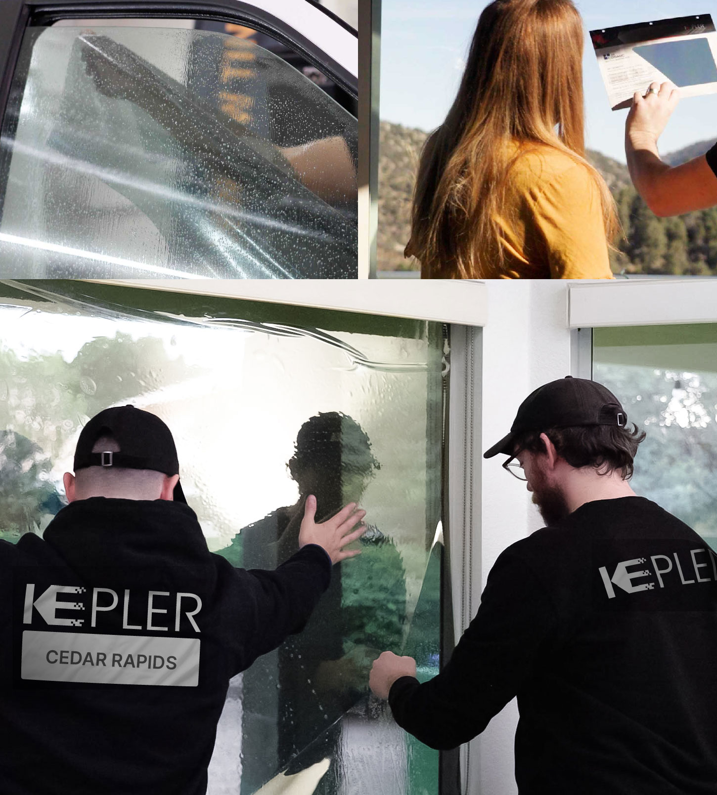 Expert Technician Installing Ceramic Window Tint to Home in Cedar Rapids