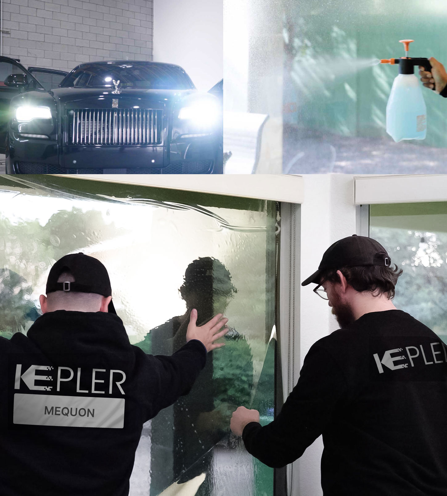 Kepler Technician Applying Ceramic Window Tint to Home in Mequon