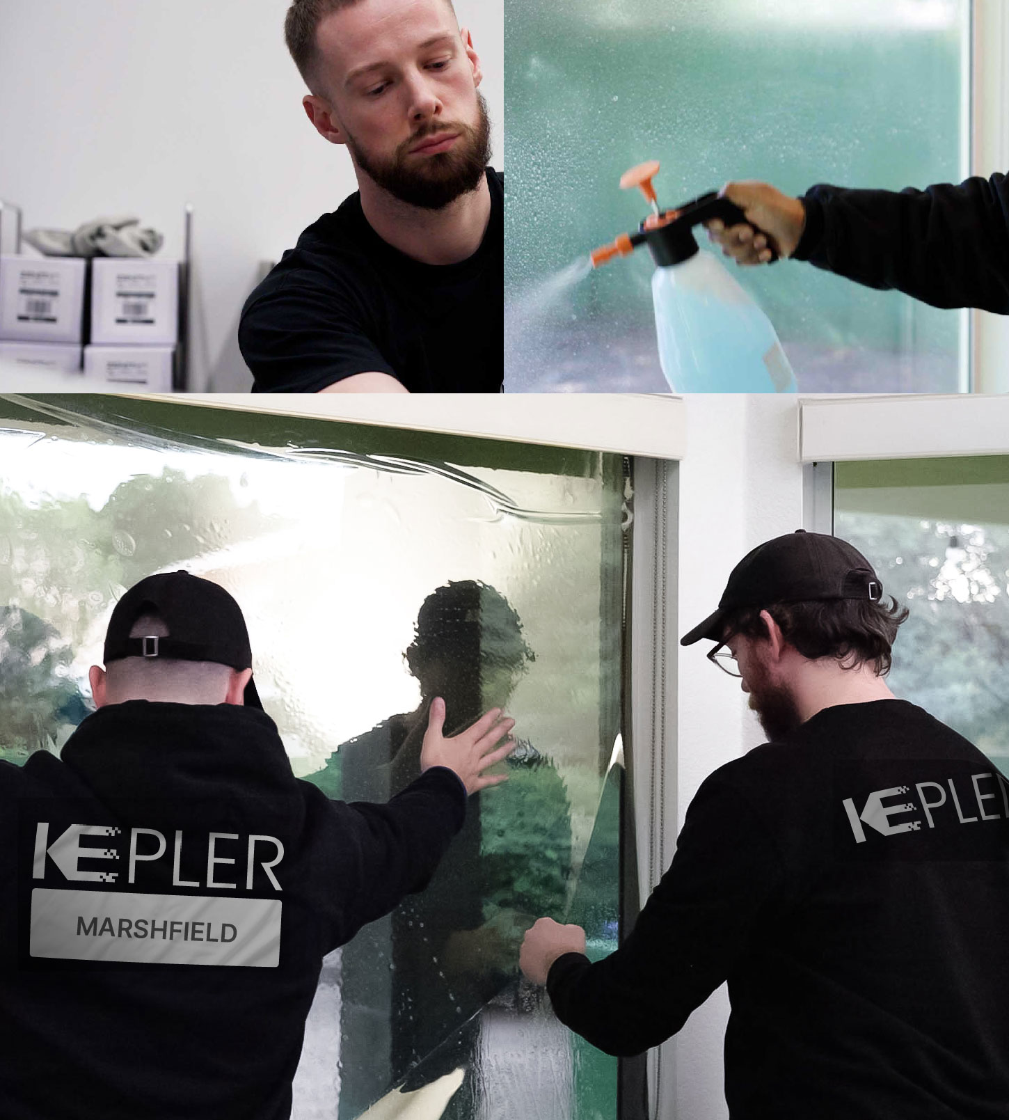 Expert Technician Fitting Ceramic Window Tint to Home in Marshfield