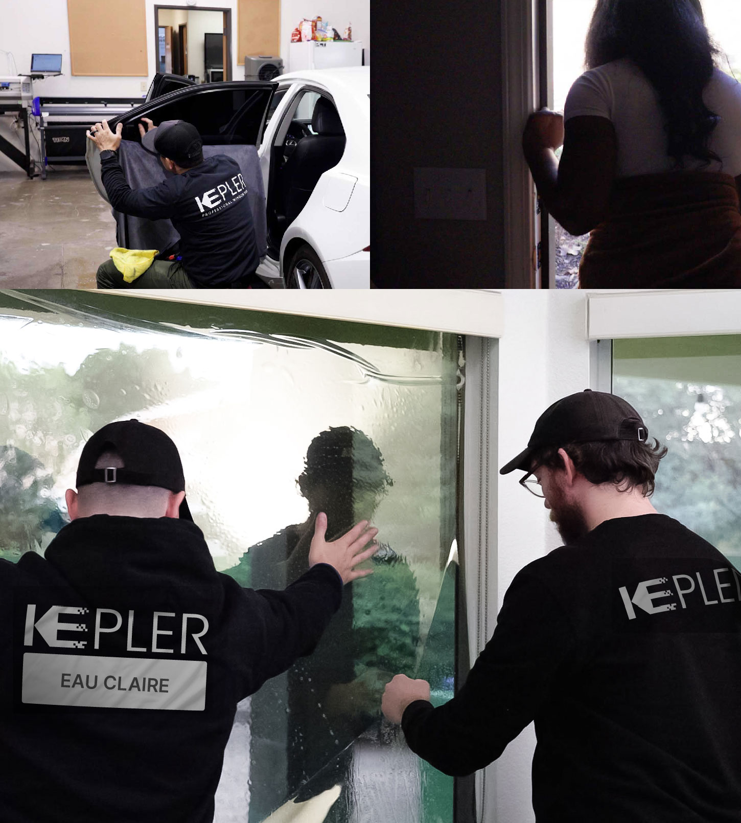 Expert Technician Applying Advanced Window Tint to Home in Eau Claire
