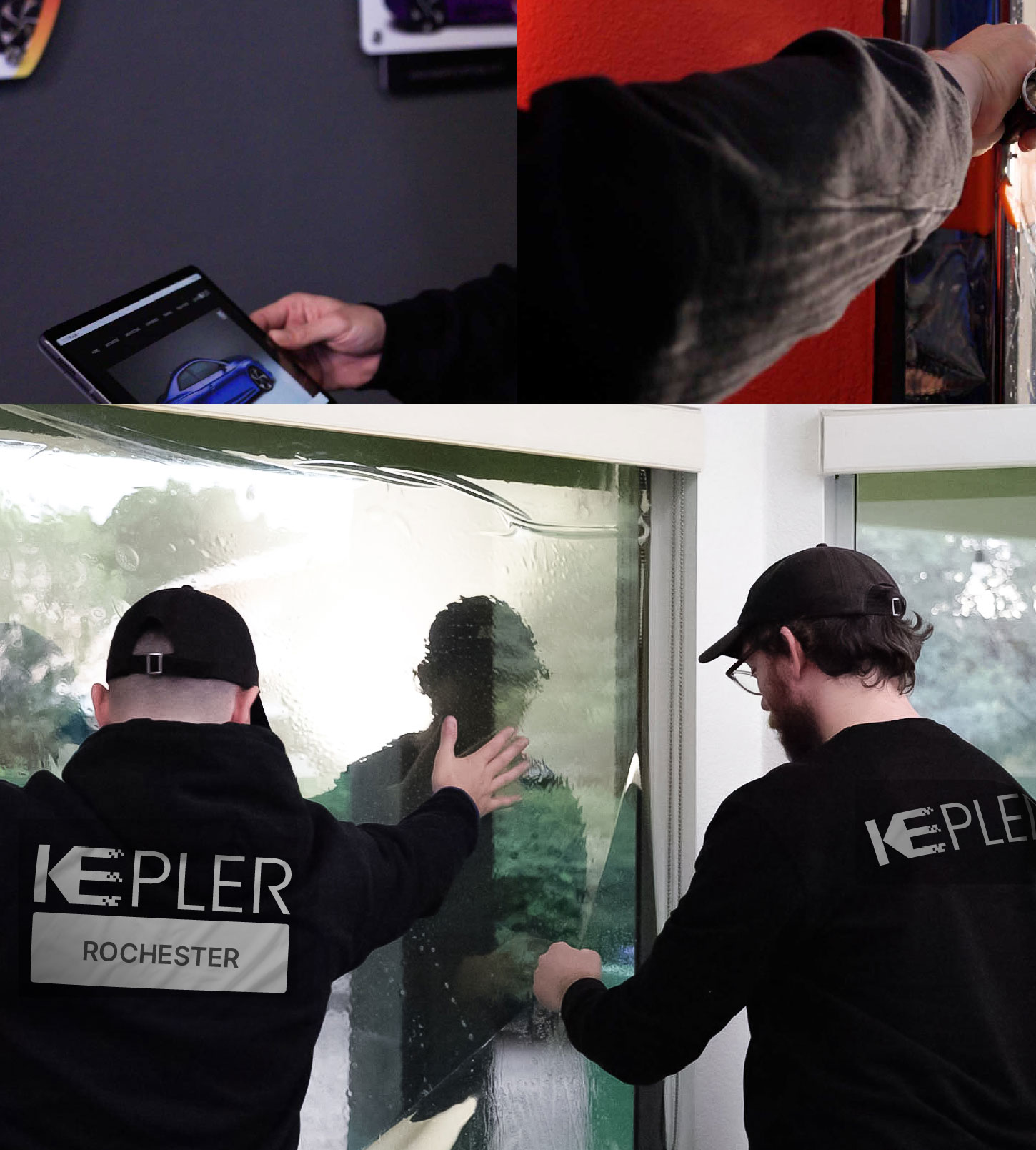 Kepler Technician Applying Ceramic Window Tint to Home in Rochester