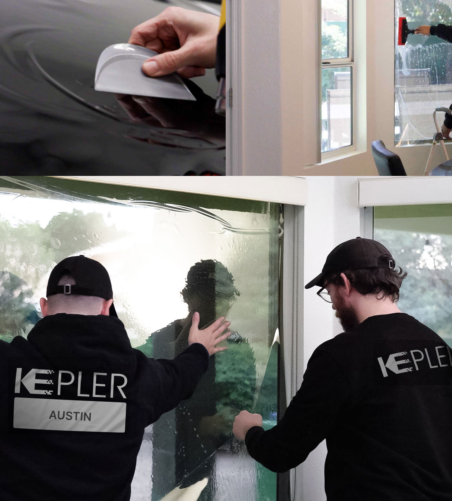 Expert Technician Applying Advanced Window Tint to Home in Austin