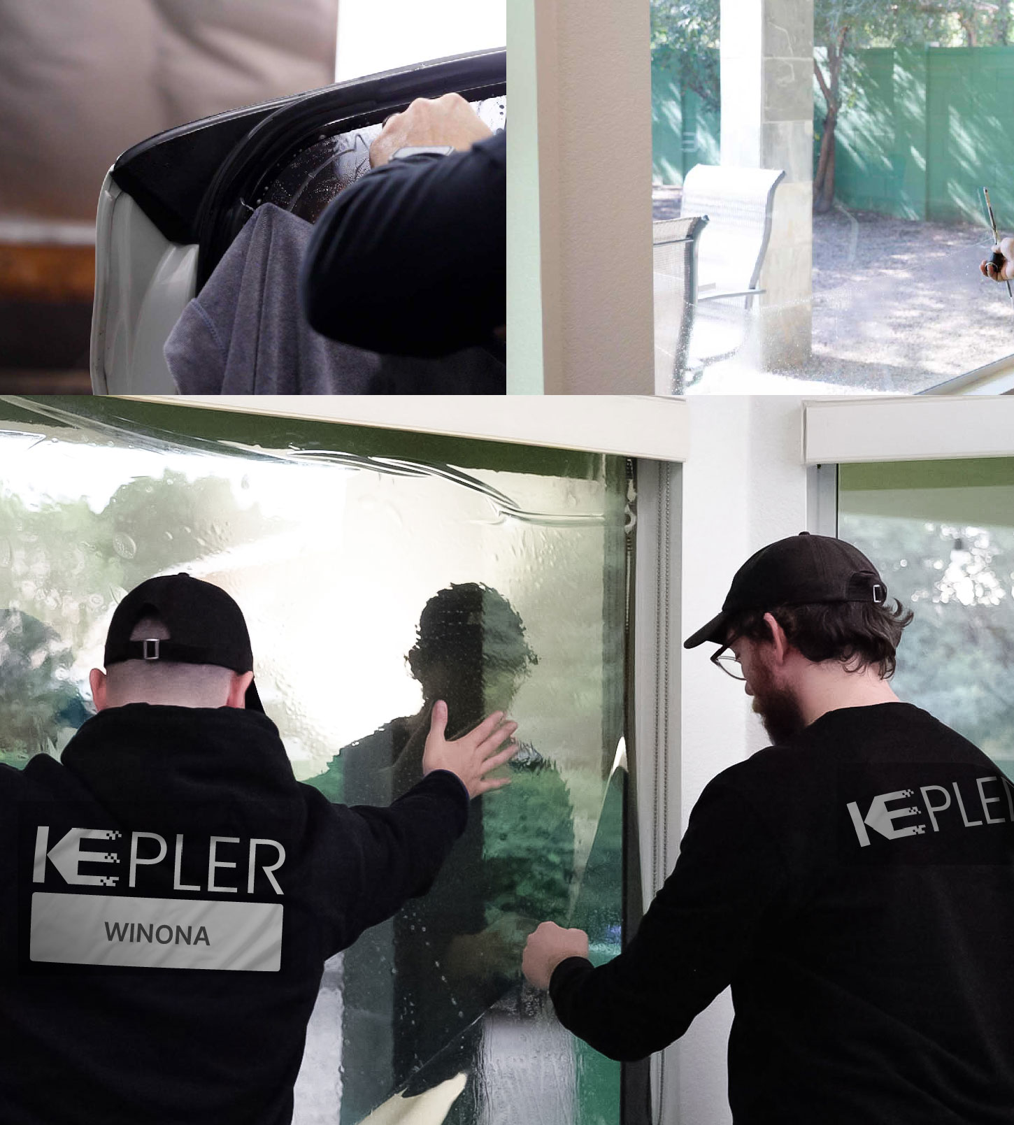 Expert Technician Applying Ceramic Window Tint to Home in Winona