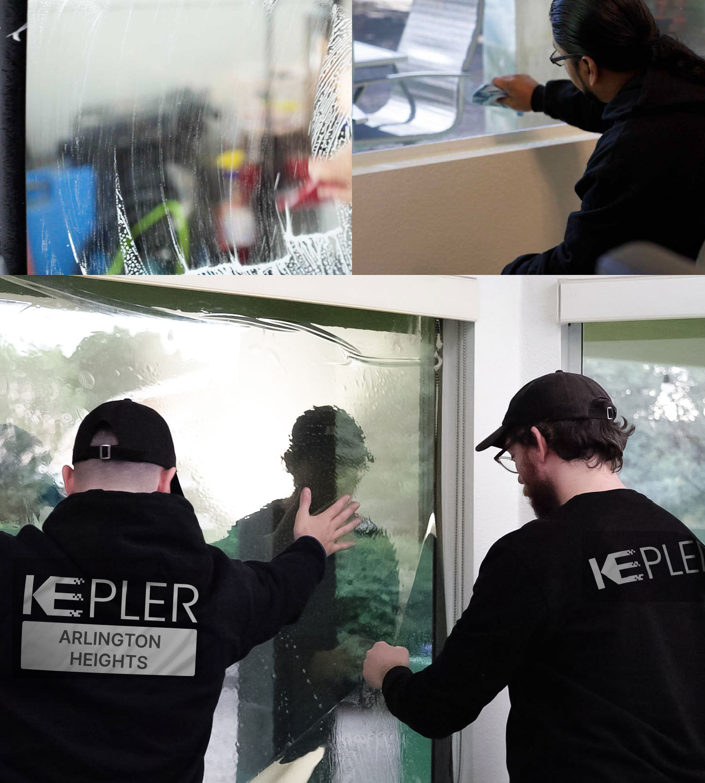 Expert Technician Applying Ceramic Window Tint to Home in Arlington Heights