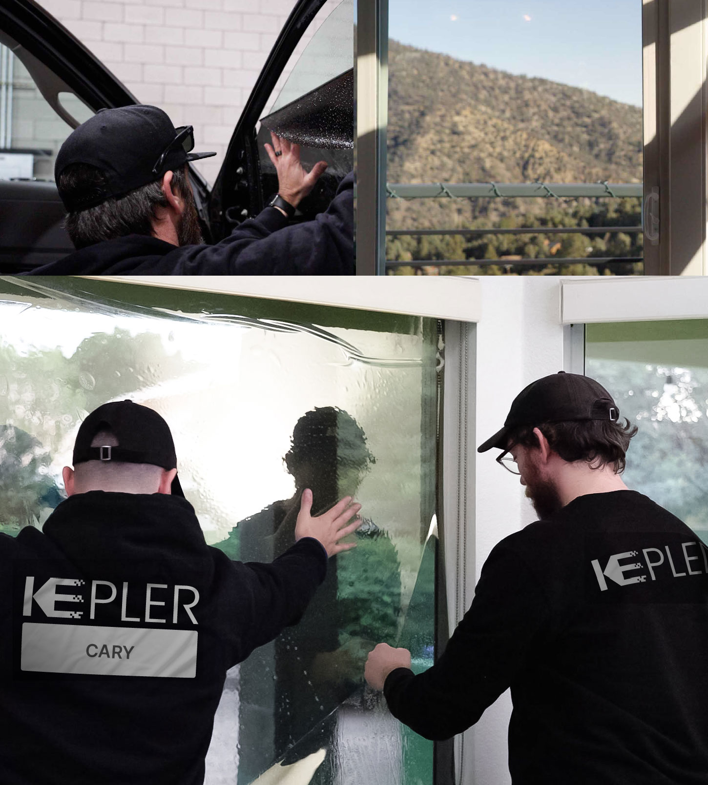 Expert Technician Fitting Advanced Window Tint to Home in Cary