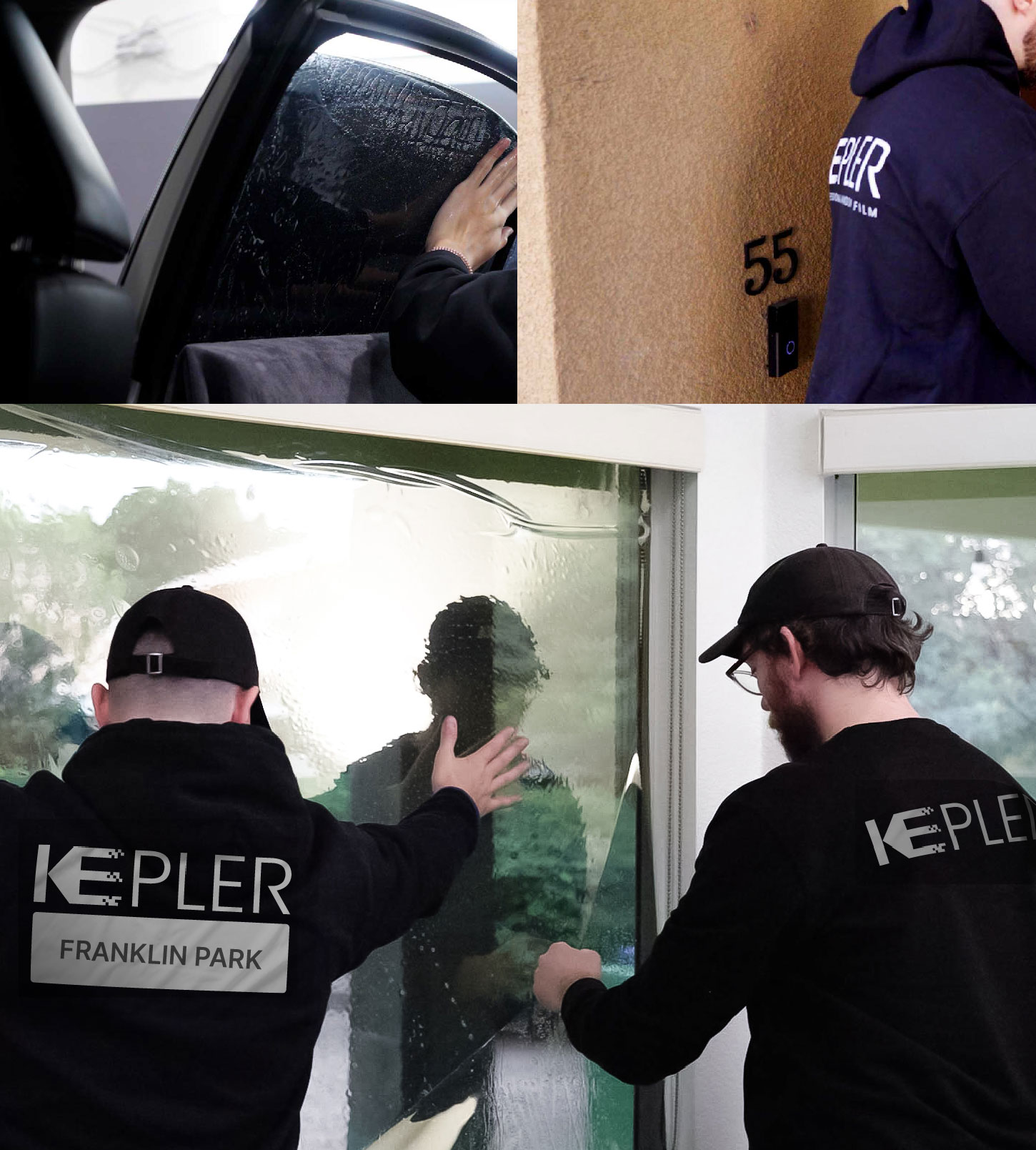 Expert Technician Applying Ceramic Window Tint to Home in Franklin Park
