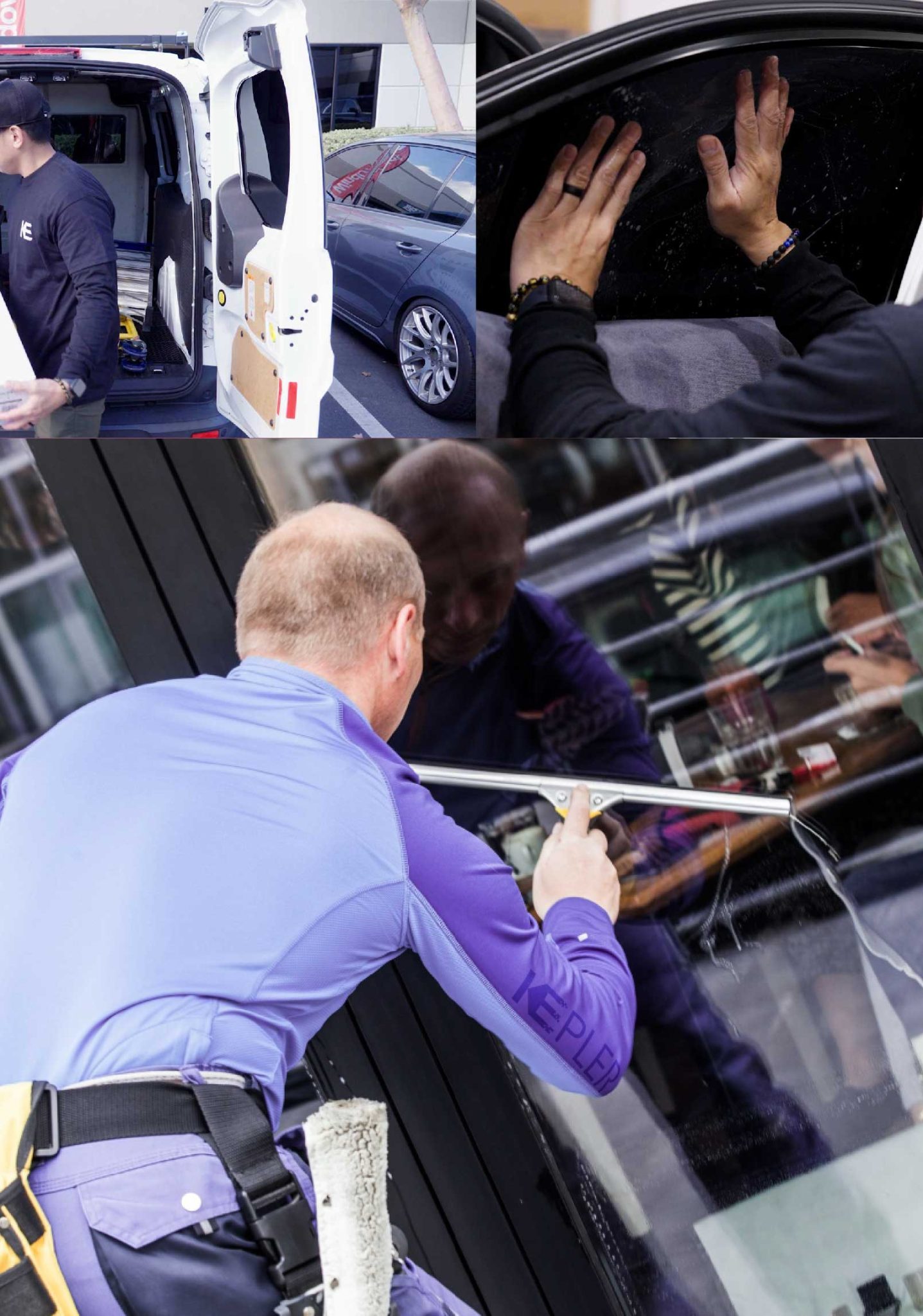 Kepler Skilled Applying Anti-Graffiti Window Film to a Bell Gardens Shop Front