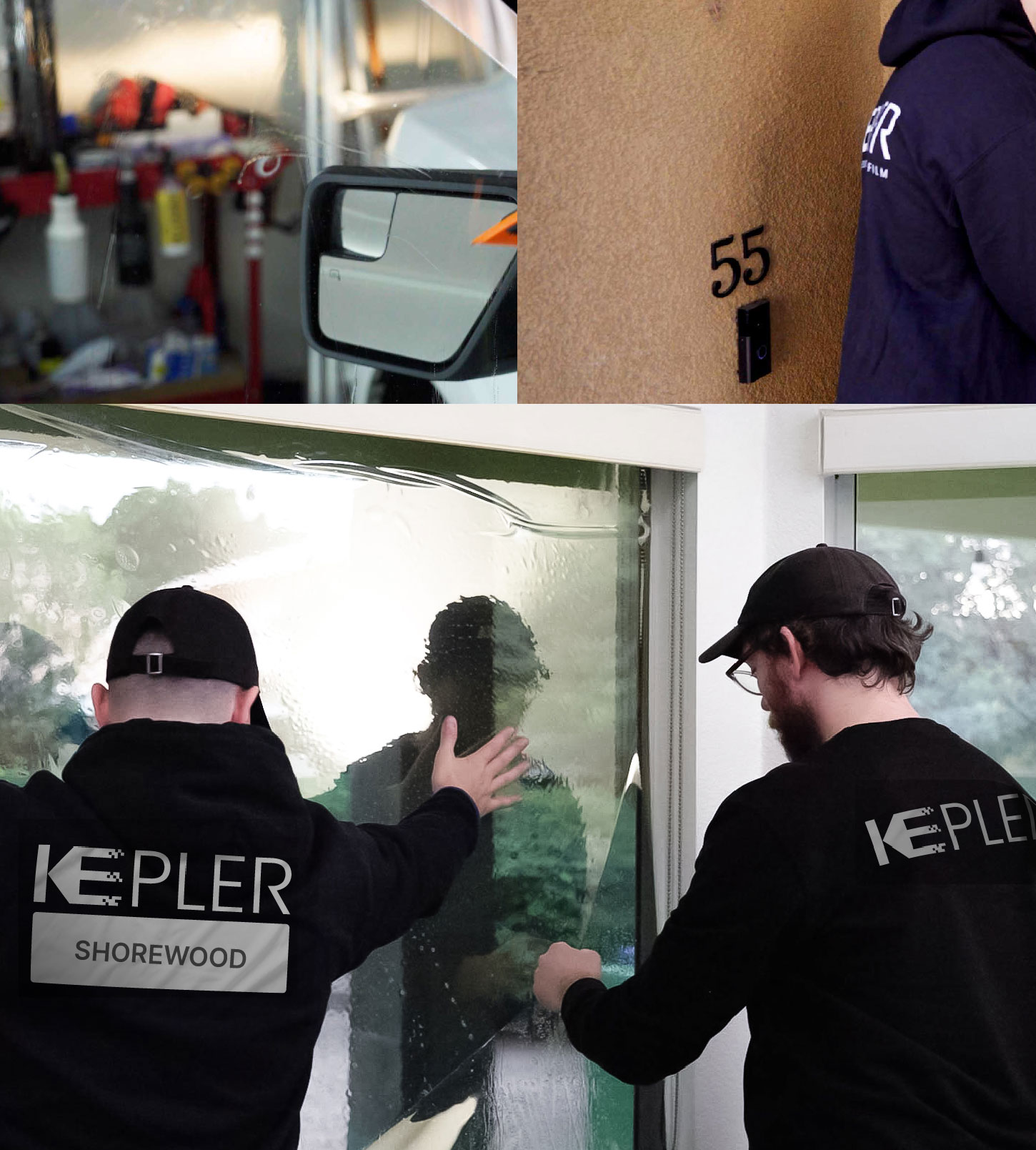 Expert Technician Installing Advanced Window Tint to Home in Shorewood