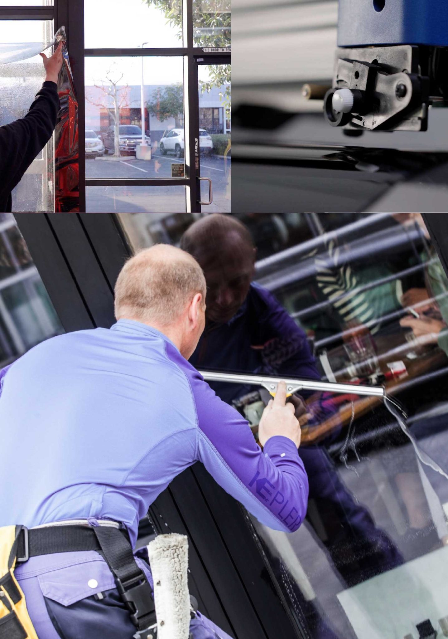 Kepler Skilled Applying Anti-Graffiti Window Film to a Montebello Shop Front