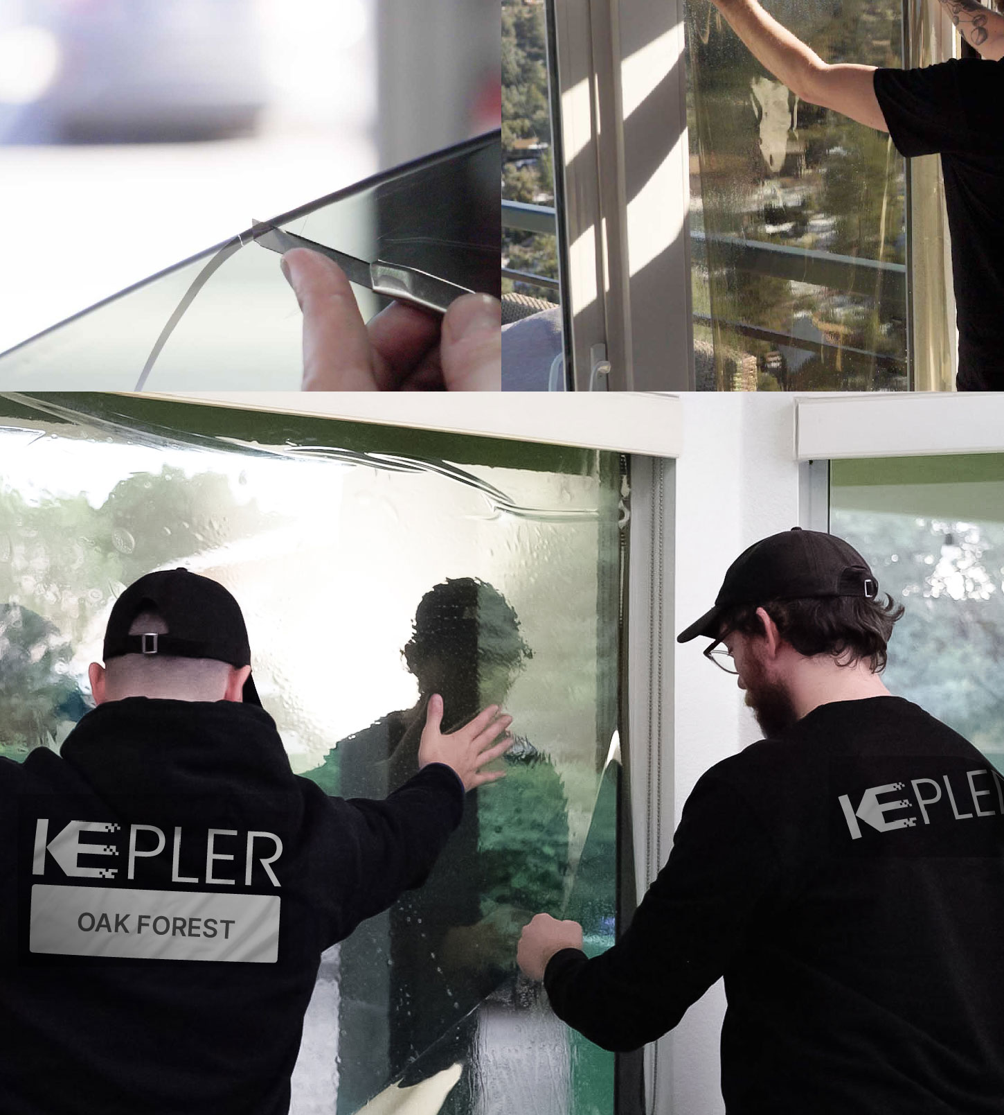 Expert Technician Applying Advanced Window Tint to Home in Oak Forest