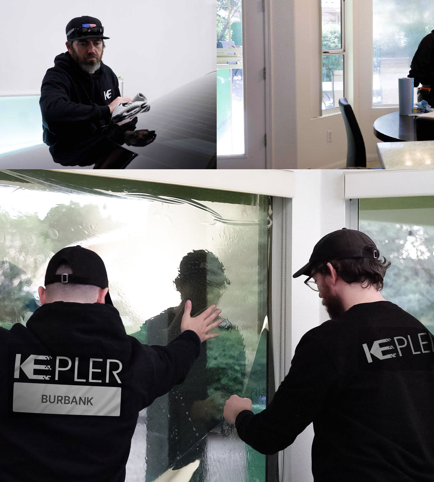 Kepler Technician Applying Ceramic Window Tint to Home in Burbank