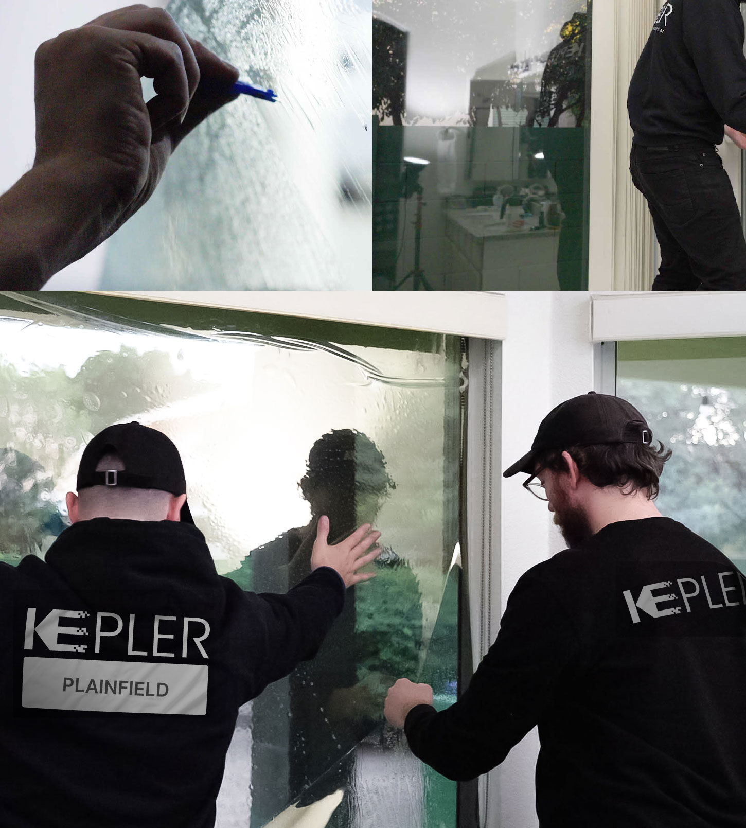 Expert Technician Installing Ceramic Window Tint to Home in Plainfield