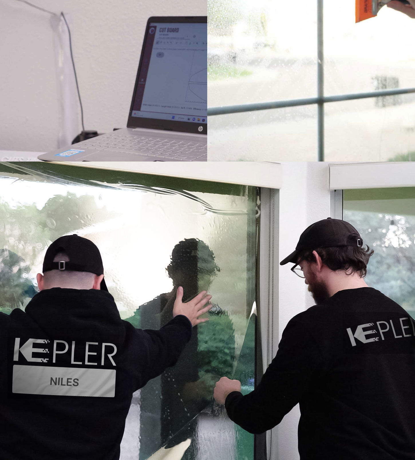 Expert Technician Fitting Advanced Window Tint to Home in Niles