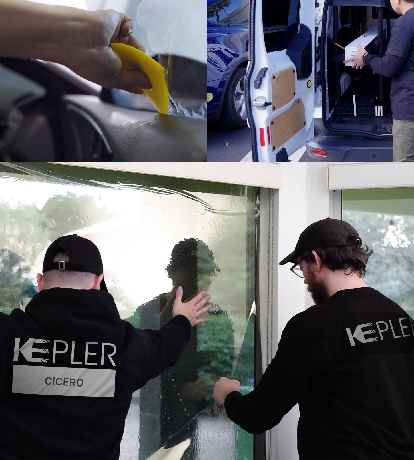 Expert Technician Installing High-tech Window Tint to Home in Cicero