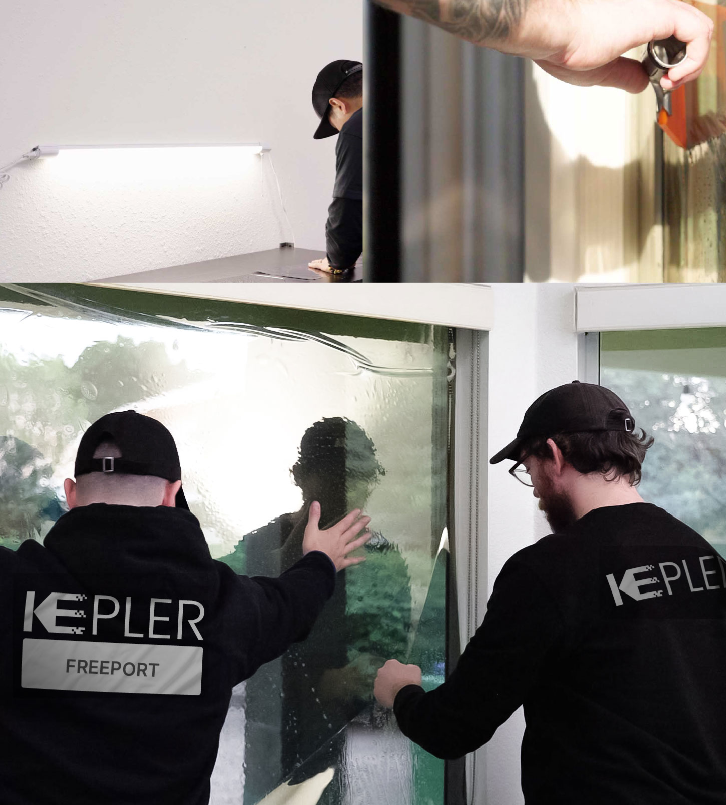 Expert Technician Fitting Ceramic Window Tint to Home in Freeport