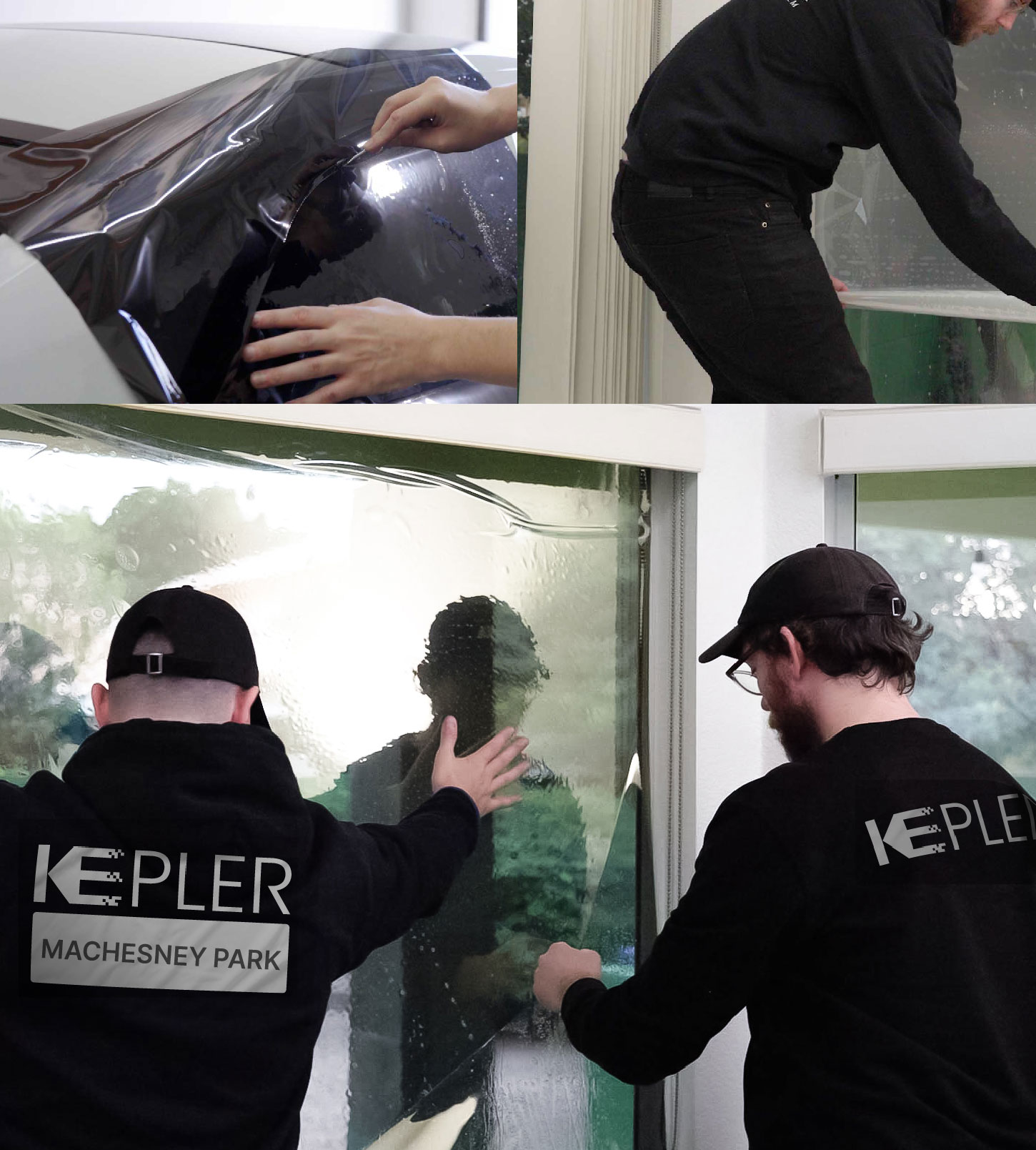 Kepler Technician Applying High-tech Window Tint to Home in Machesney Park