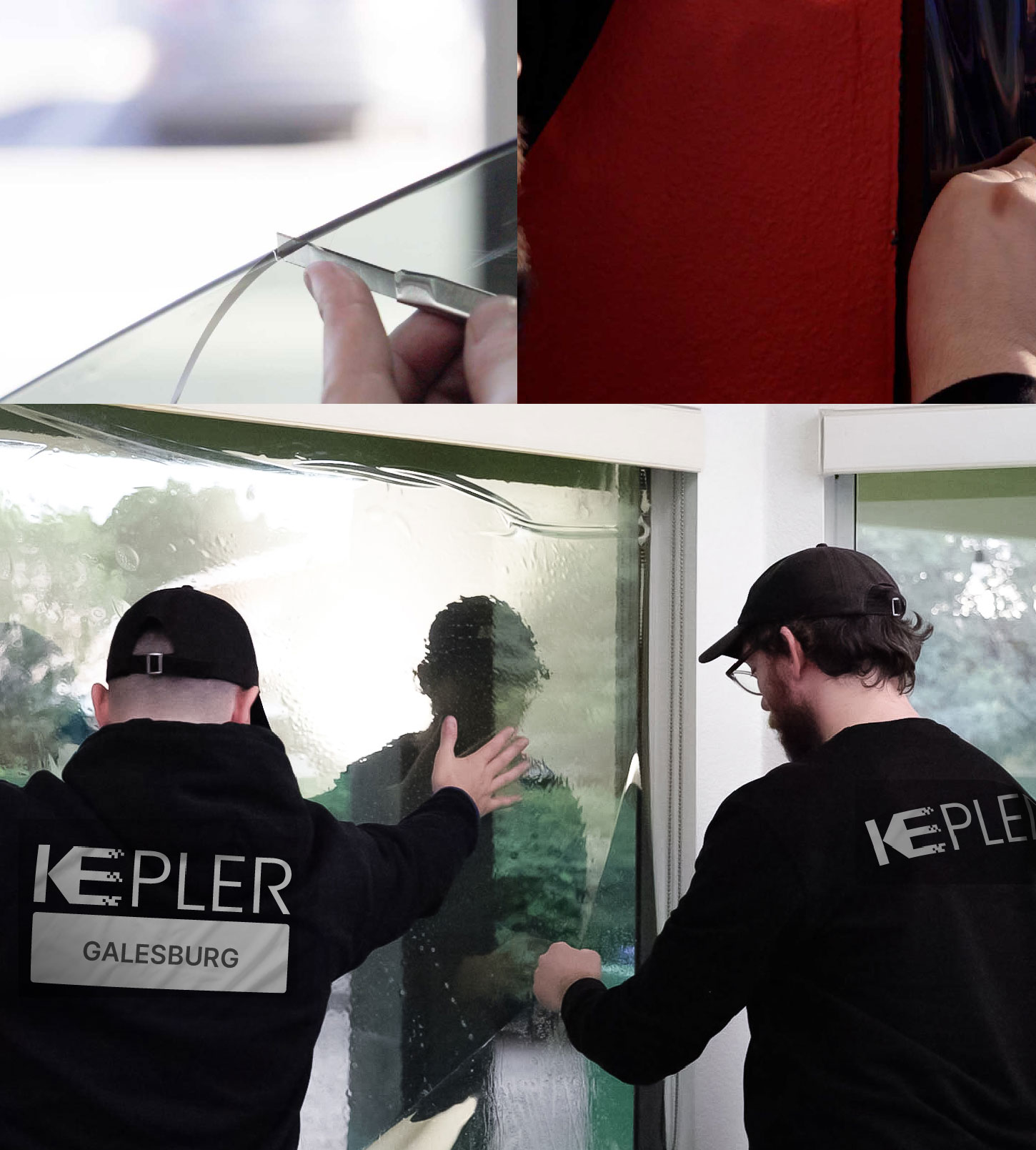 Expert Technician Fitting High-tech Window Tint to Home in Galesburg