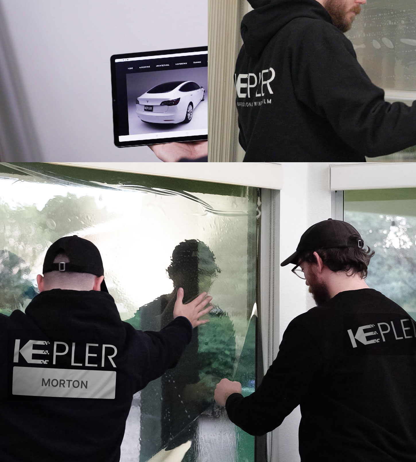 Expert Technician Installing Ceramic Window Tint to Home in Morton