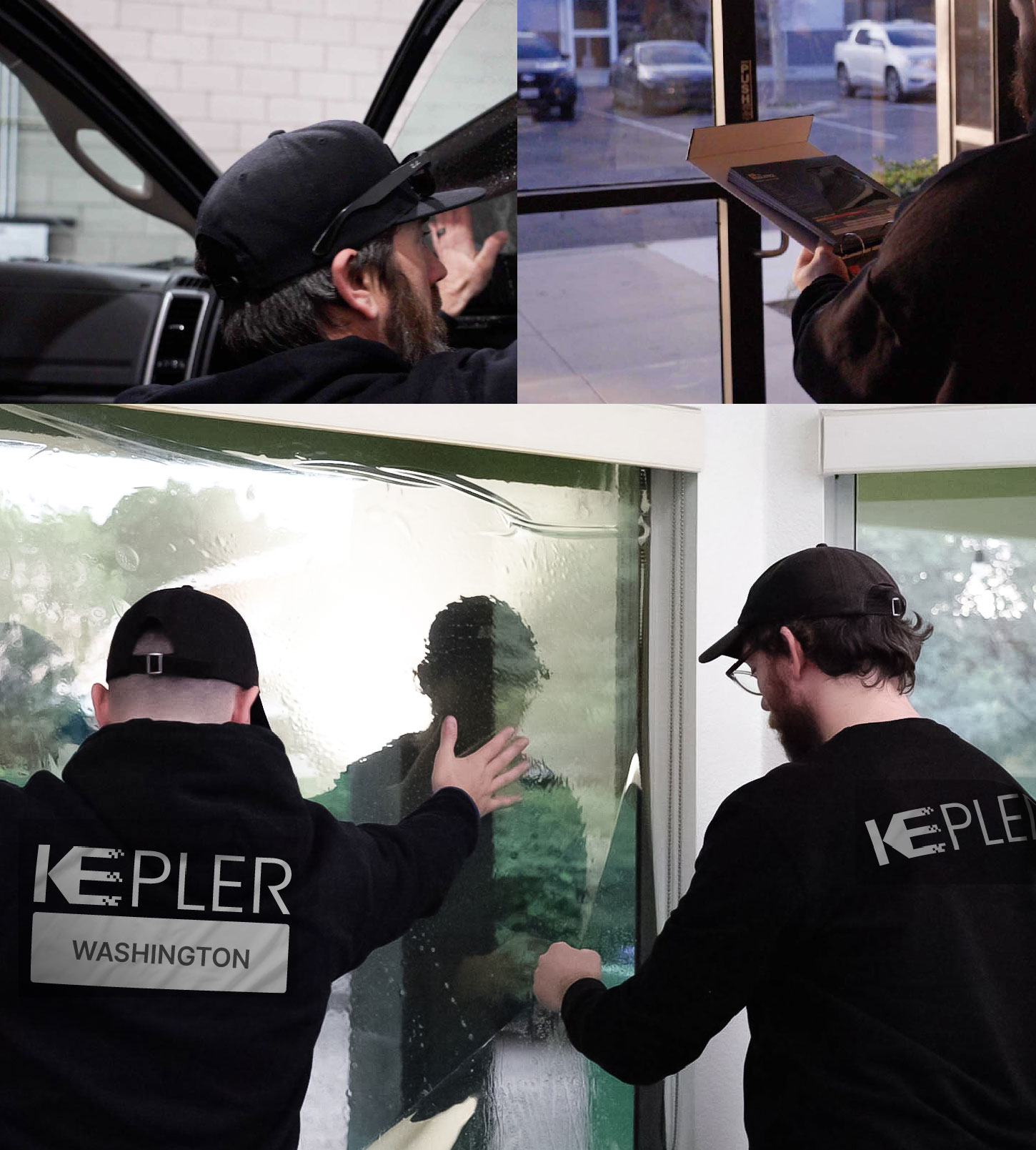 Kepler Technician Applying High-tech Window Tint to Home in Washington