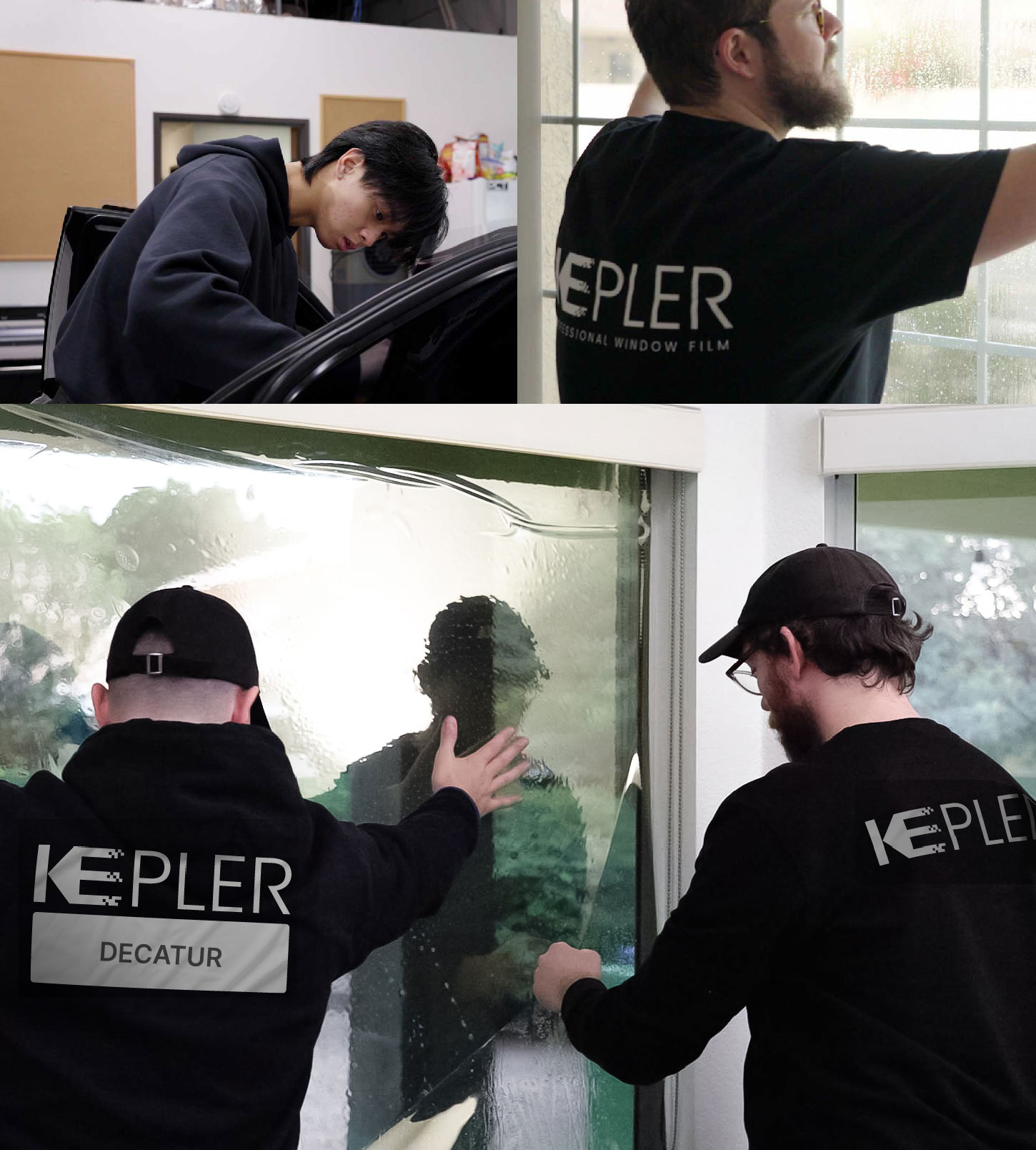 Expert Technician Fitting Ceramic Window Tint to Home in Decatur