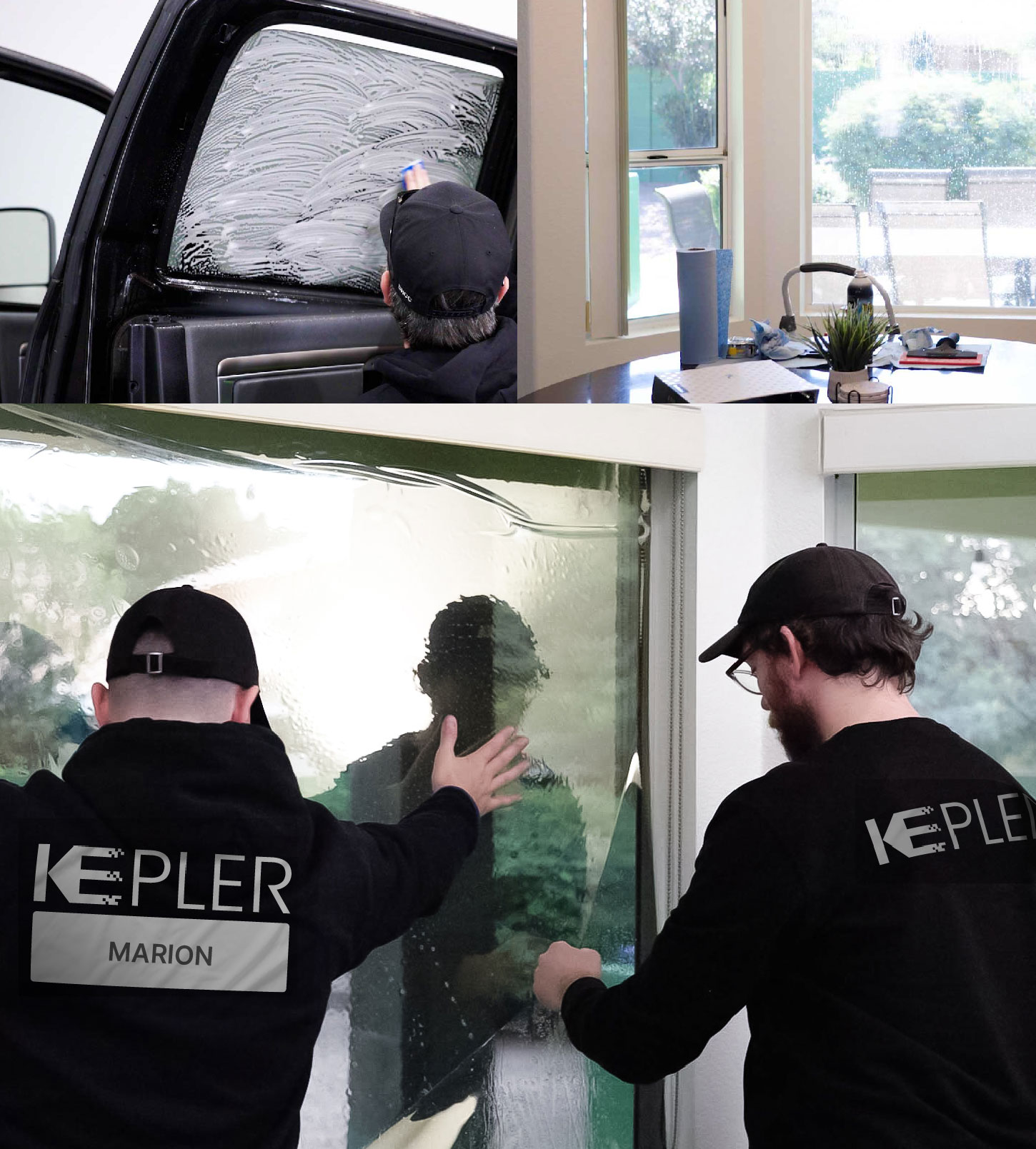 Expert Technician Applying Advanced Window Tint to Home in Marion