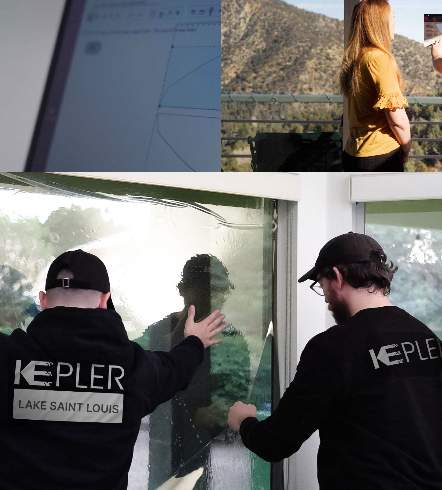 Expert Technician Fitting High-tech Window Tint to Home in Lake Saint Louis