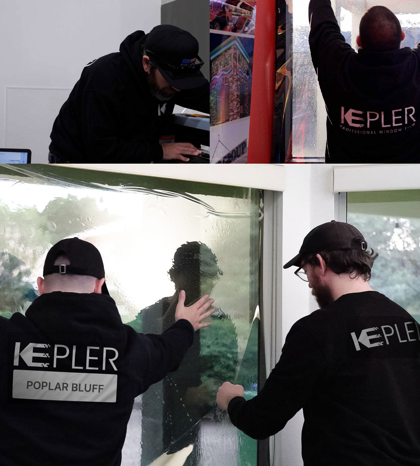 Expert Technician Fitting Advanced Window Tint to Home in Poplar Bluff