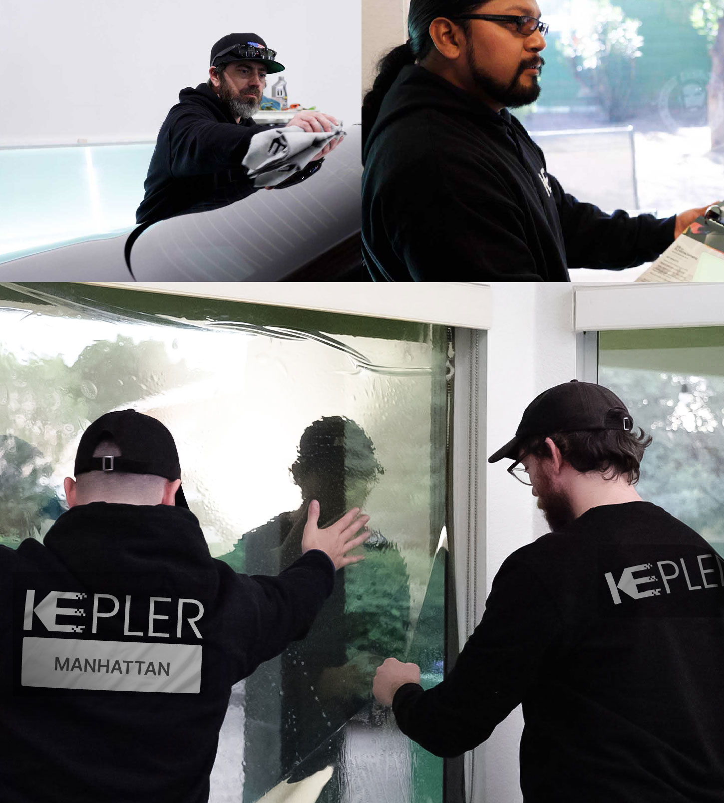 Expert Technician Applying Advanced Window Tint to Home in Manhattan