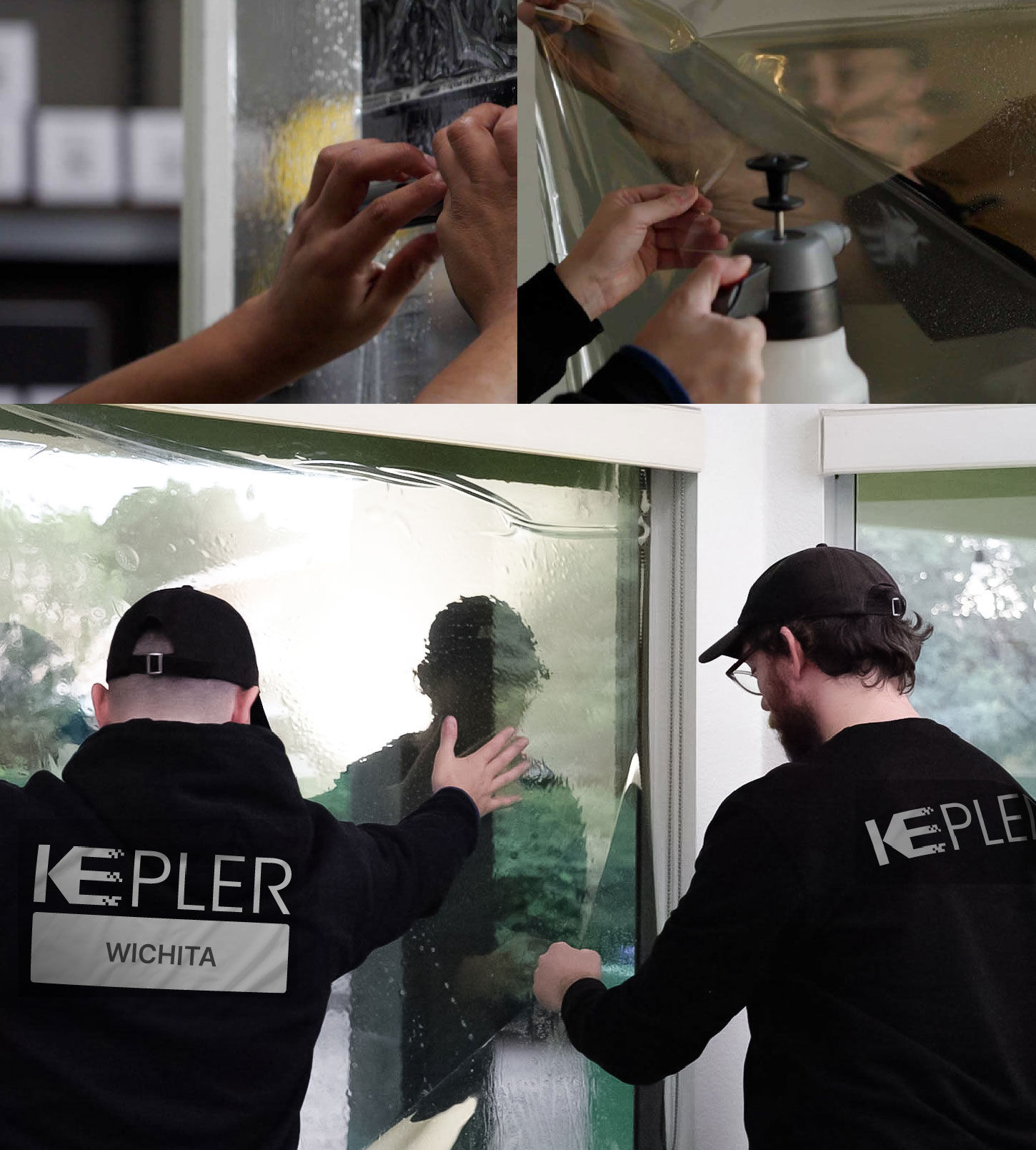 Kepler Technician Applying Ceramic Window Tint to Home in Wichita