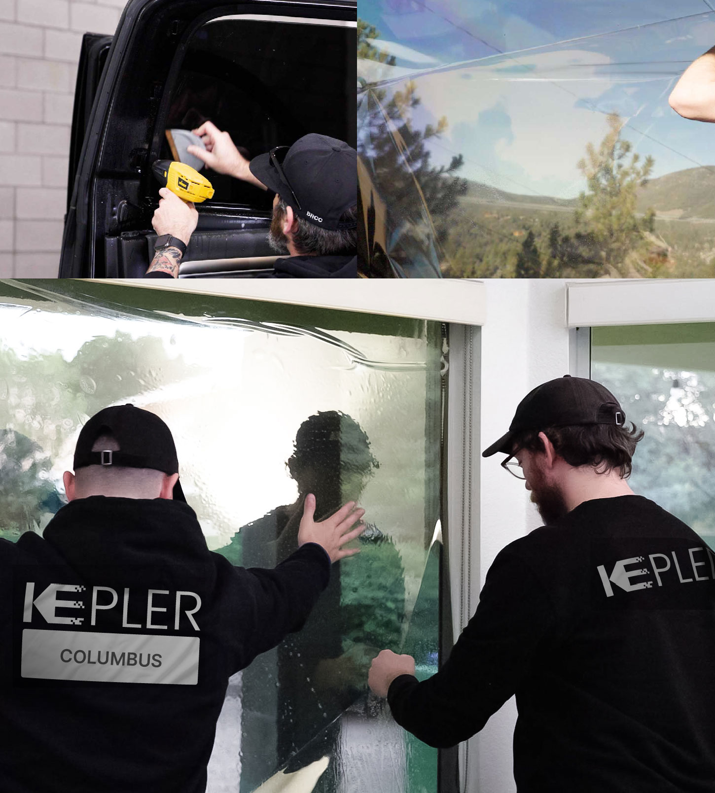 Expert Technician Applying Advanced Window Tint to Home in Columbus