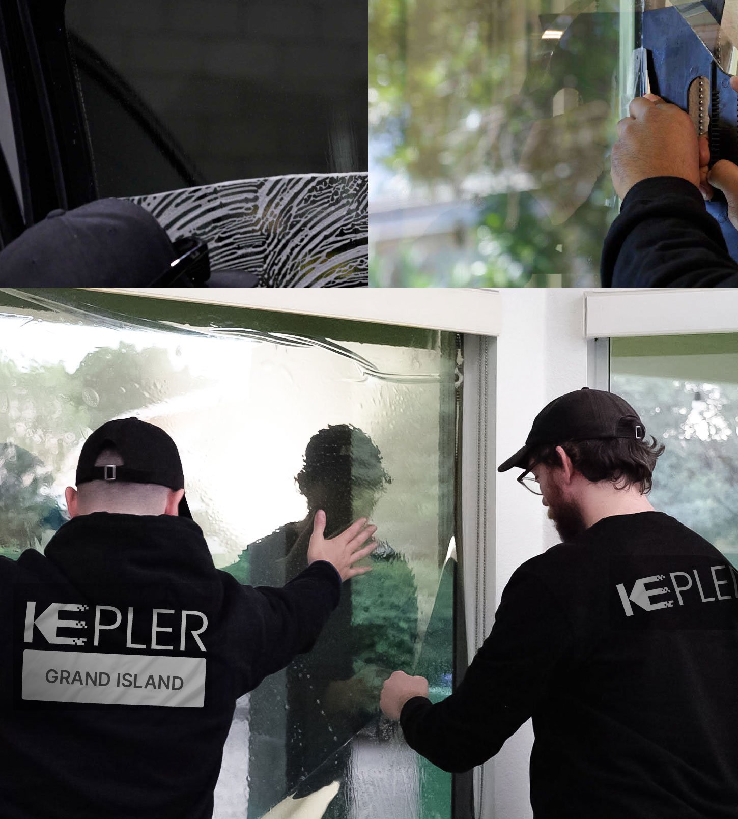 Kepler Technician Applying Advanced Window Tint to Home in Grand Island