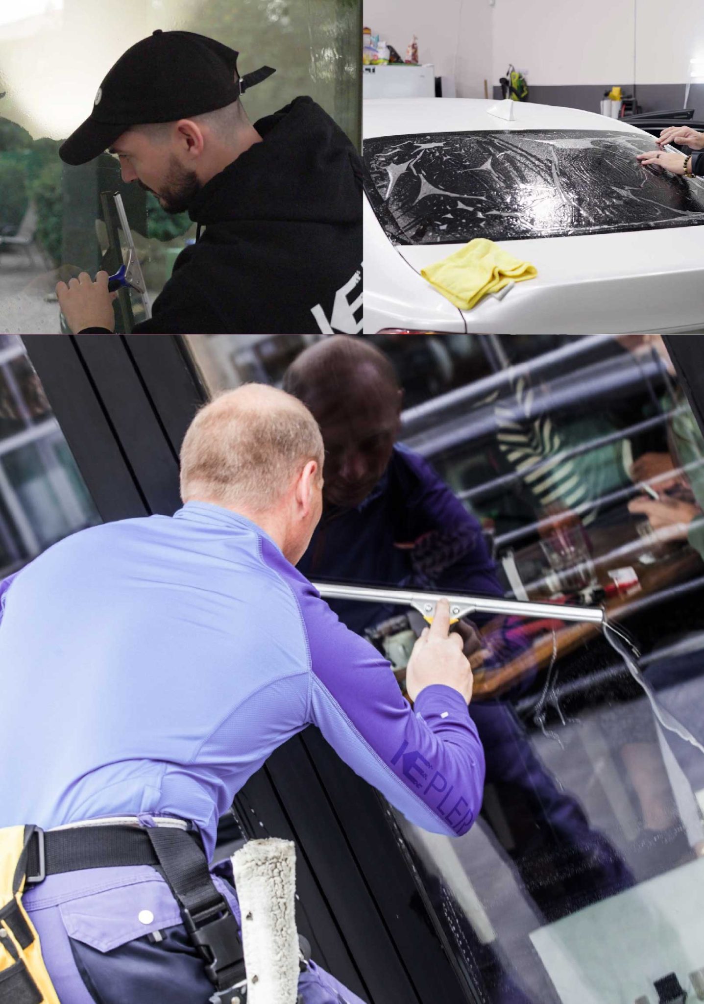 Kepler Skilled Applying Anti-Graffiti Window Film to a Perris Shop Front