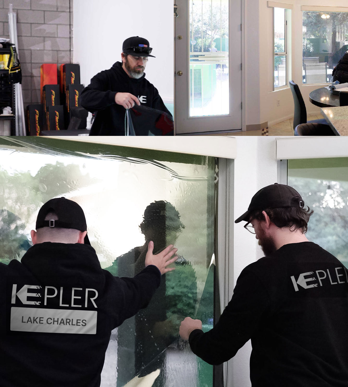Kepler Technician Applying Advanced Window Tint to Home in Lake Charles