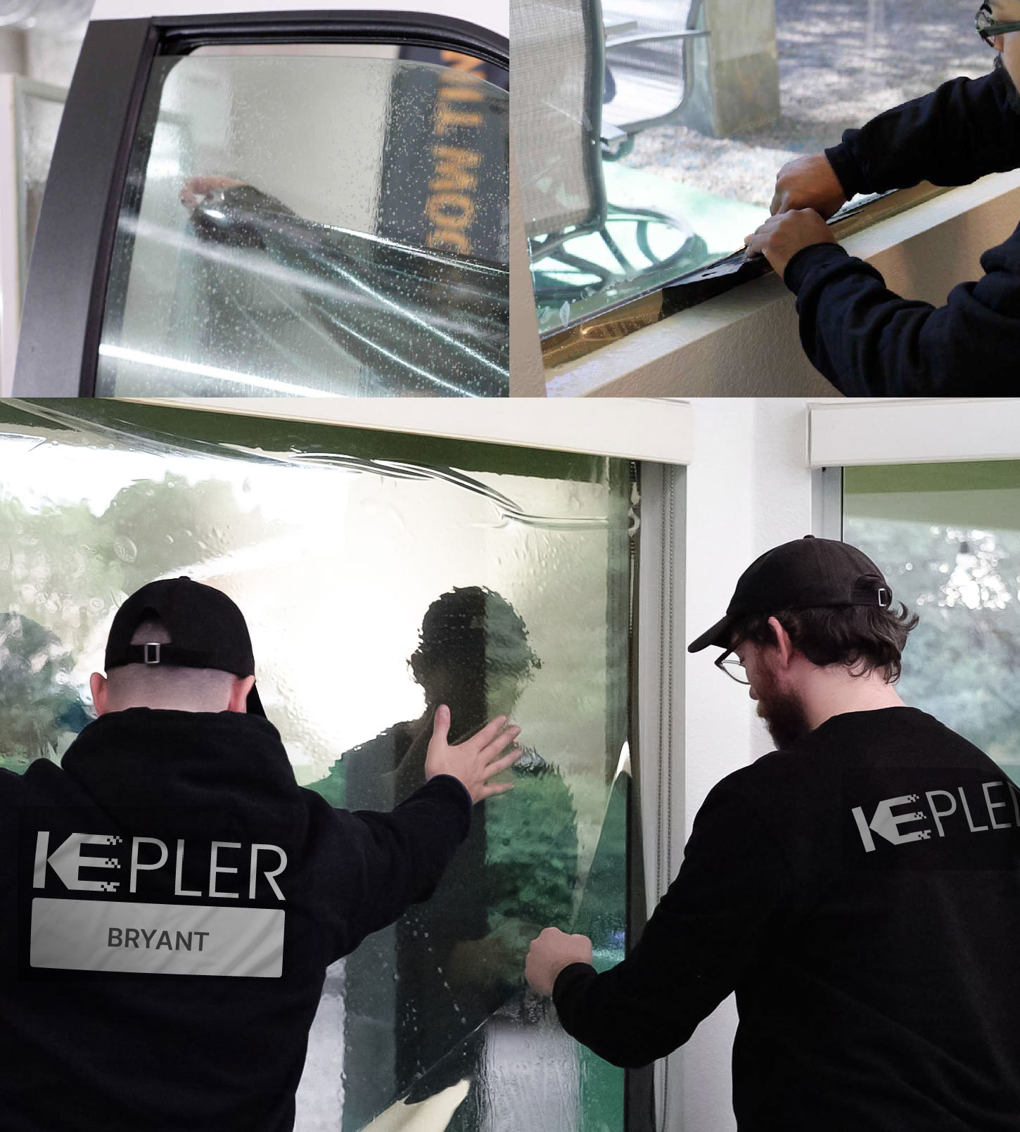 Expert Technician Applying High-tech Window Tint to Home in Bryant